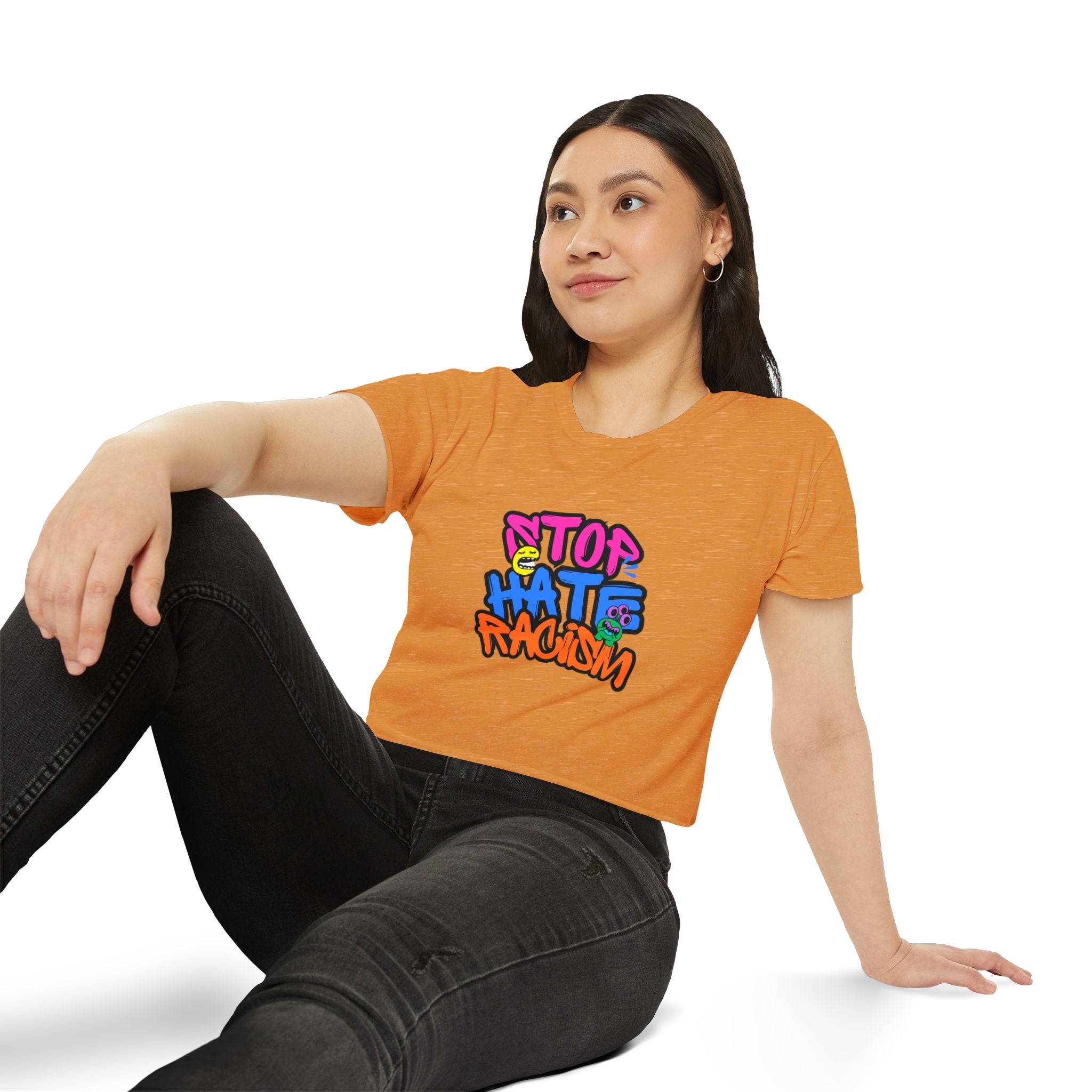 Crop Top — "Stop Hate Racism" Colorful Graffiti Festival Tee