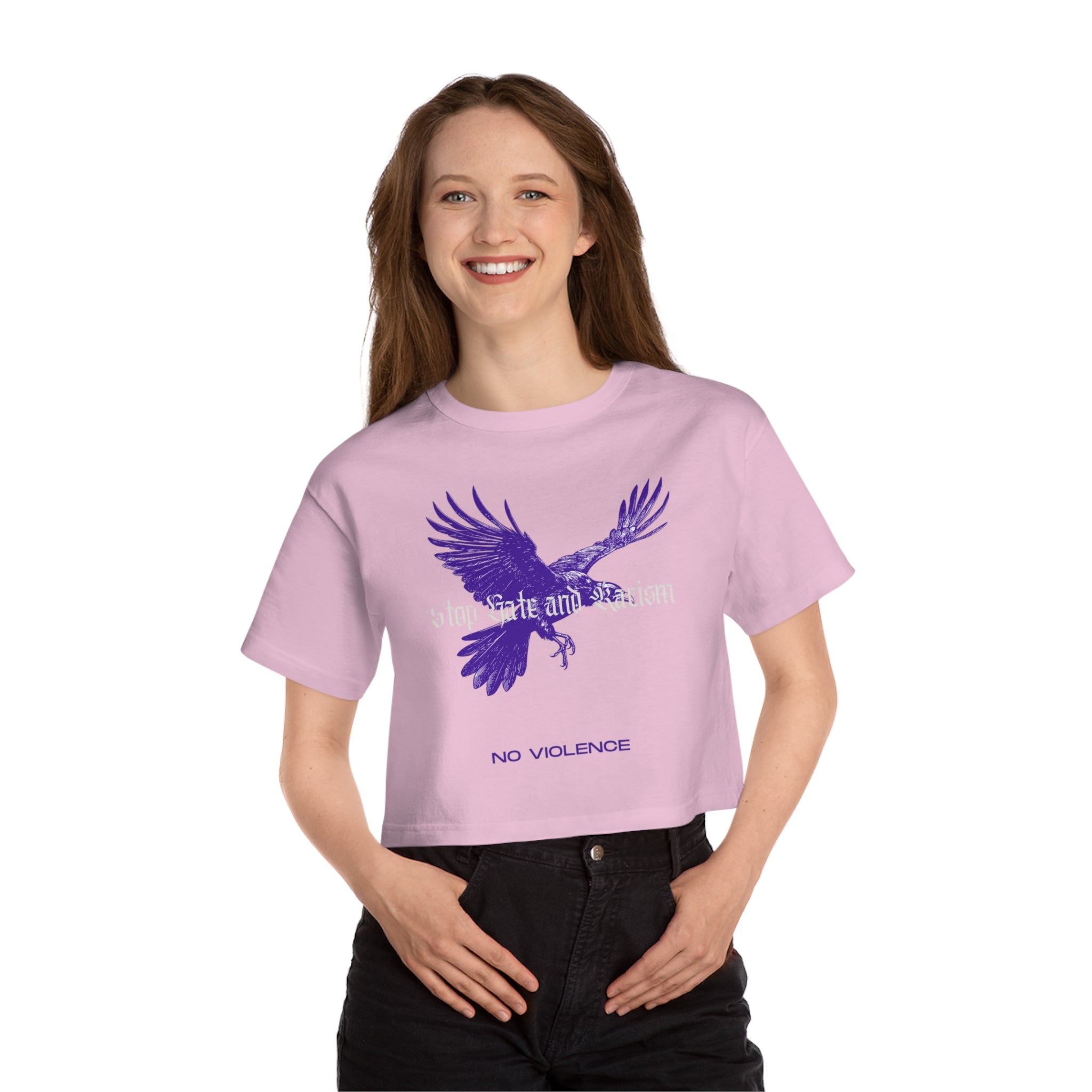 No Violence Raven Cropped T-Shirt — Women's Champion Heritage Graphic Tee