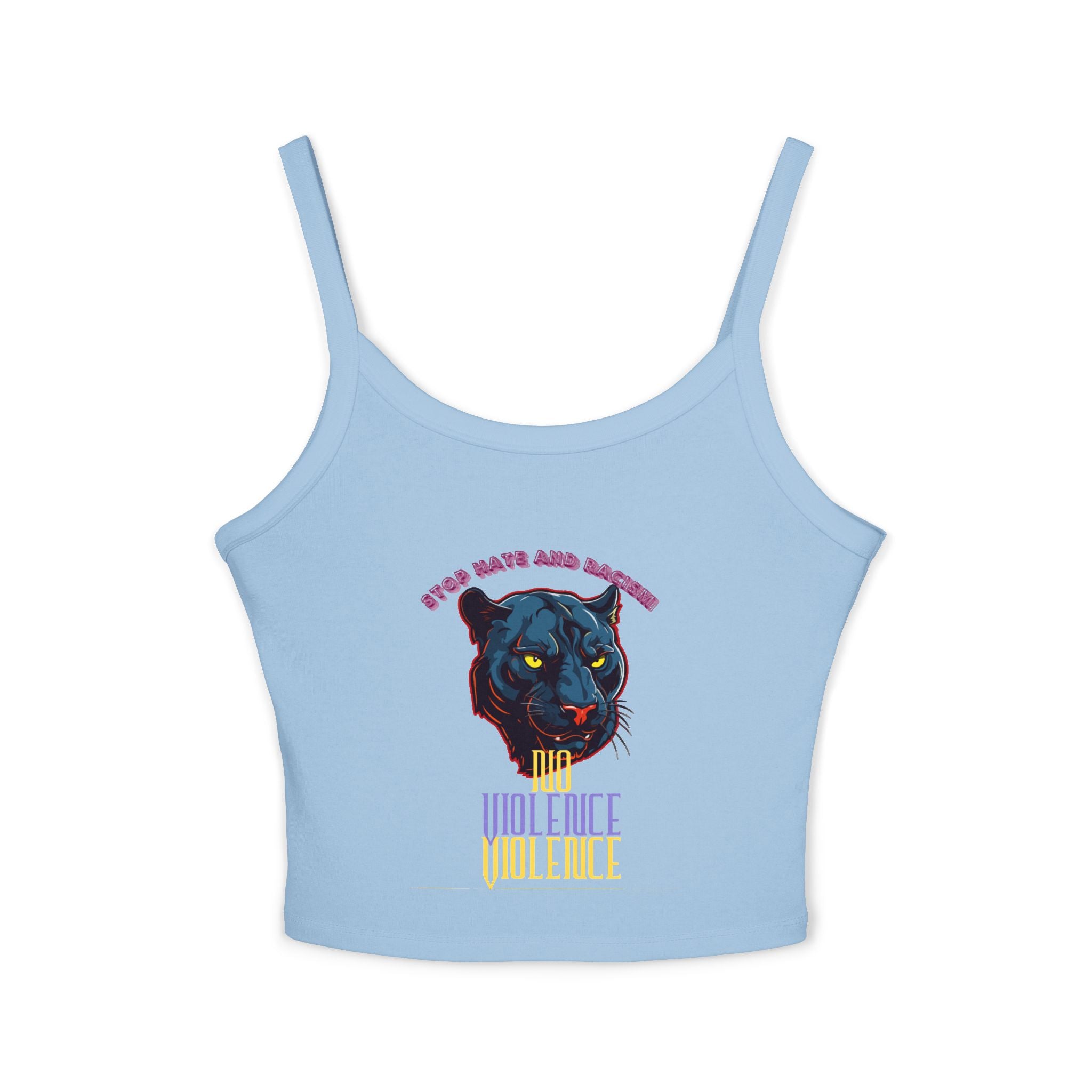Panther Graphic Crop Tank — "No Violence, No Violence" Women's Spaghetti Strap Tank