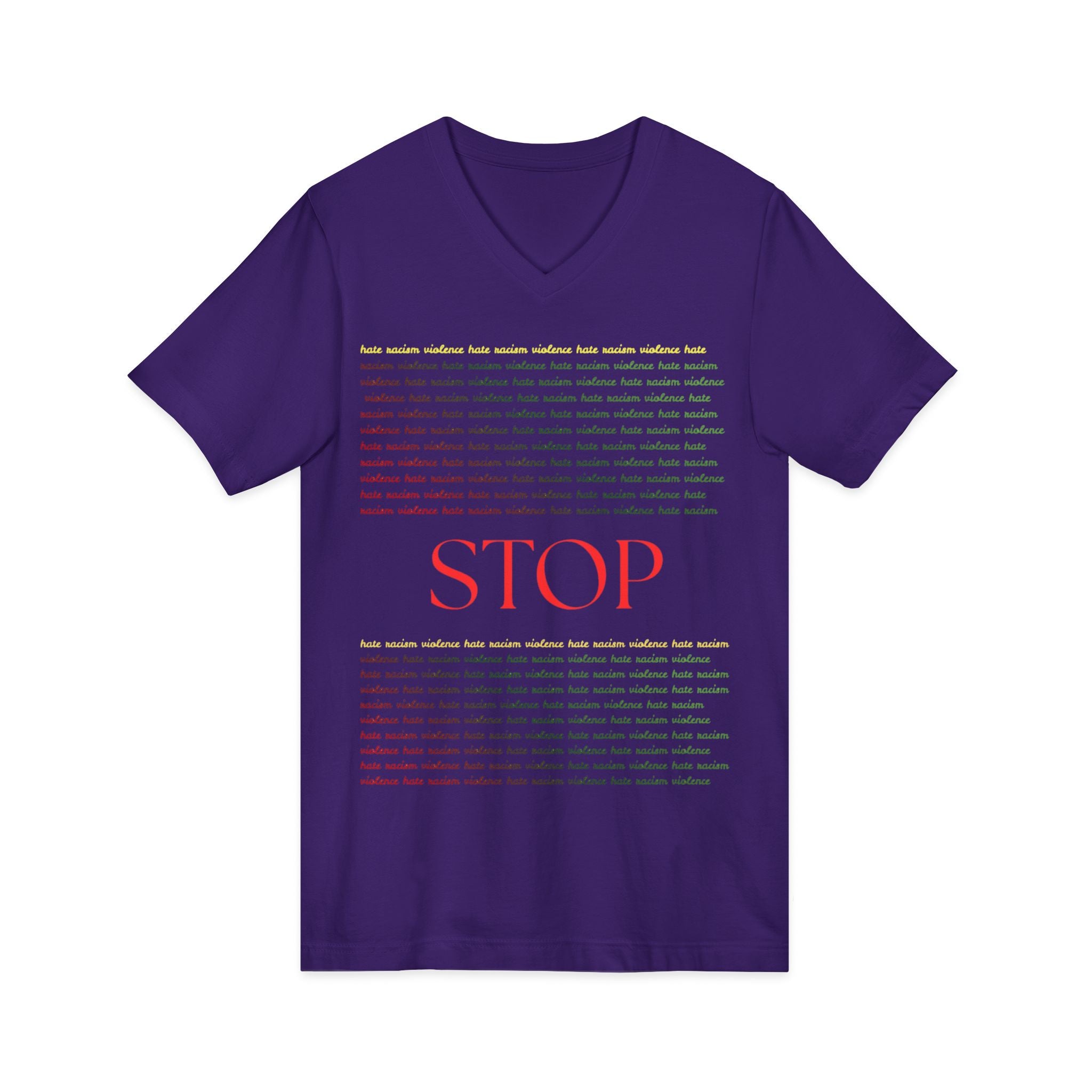 STOP Graphic V-Neck Tee — Bold Typographic Statement Shirt