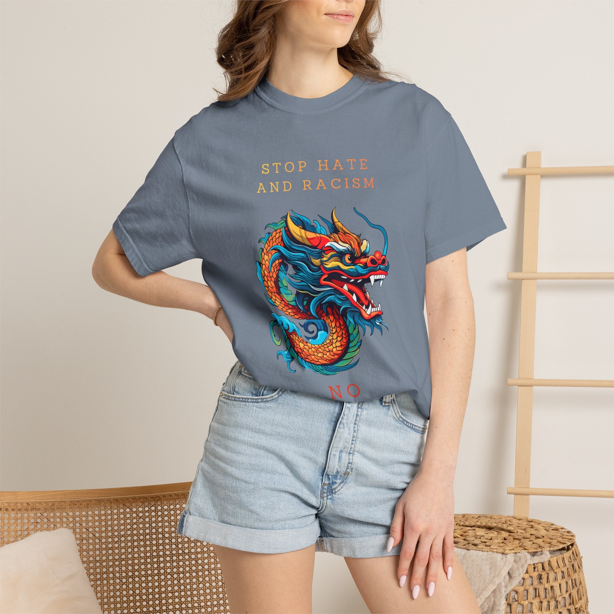 T-Shirt — 'Stop Hate and Racism, No Violence' Dragon Graphic Tee