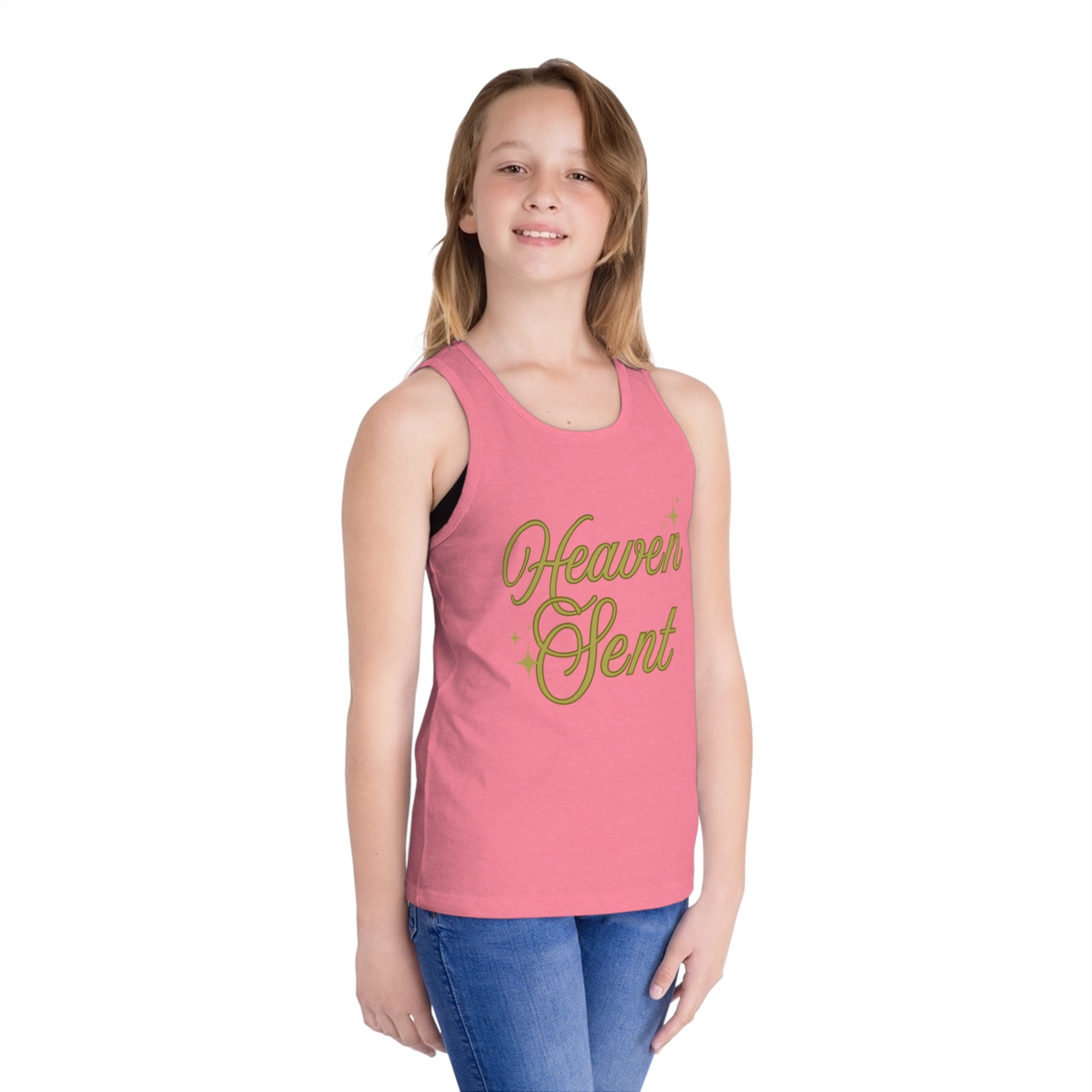 Kid Tank Top - "Heaven Sent" Gold Script Kids Jersey Tank