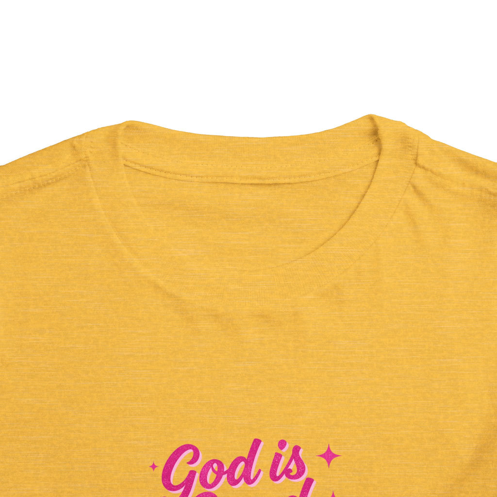 Toddler Tee – "God is Good Time" Pink Script Christian Kids Shirt