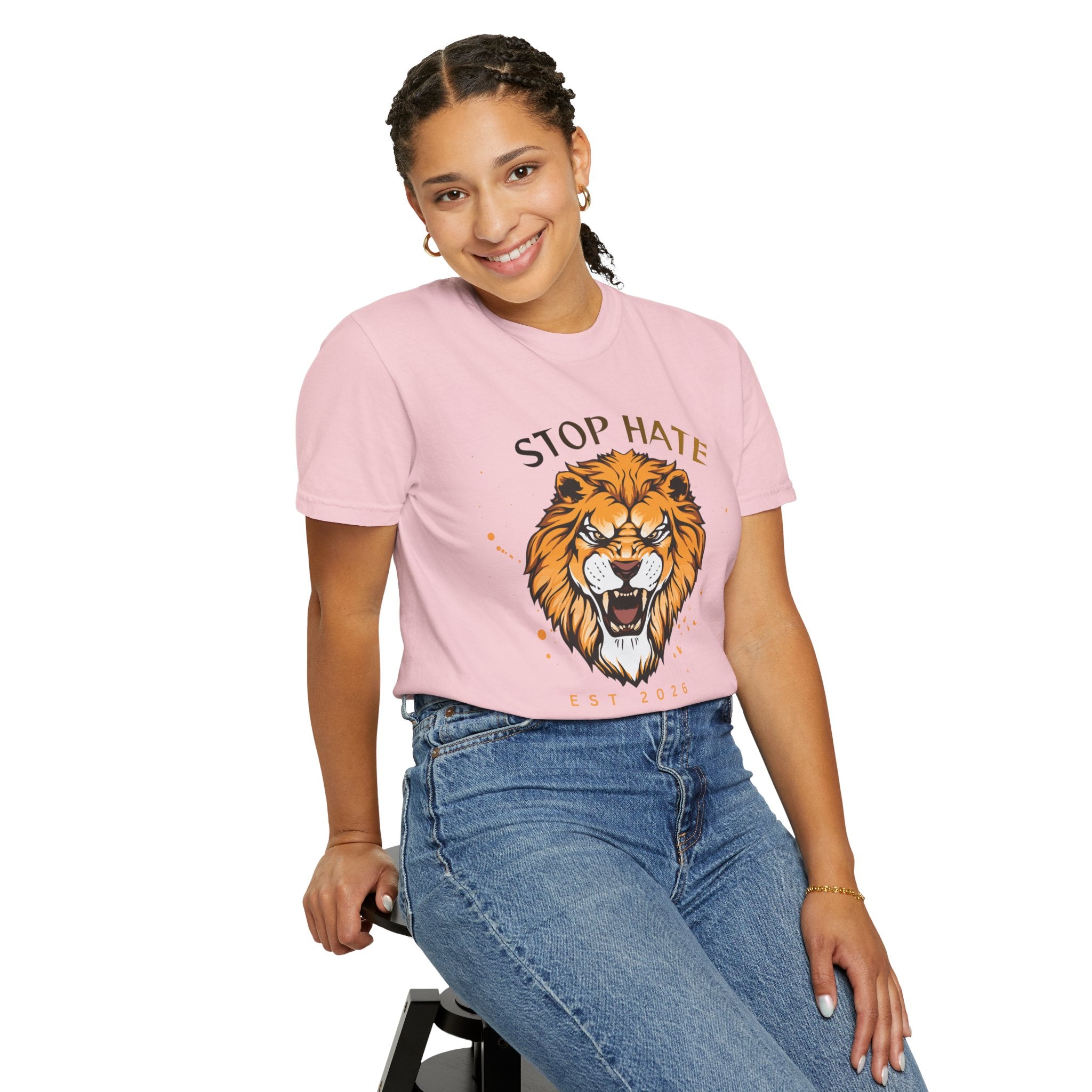 Stop Hate Lion T-Shirt — "Stop Racism and Violence" Statement Tee