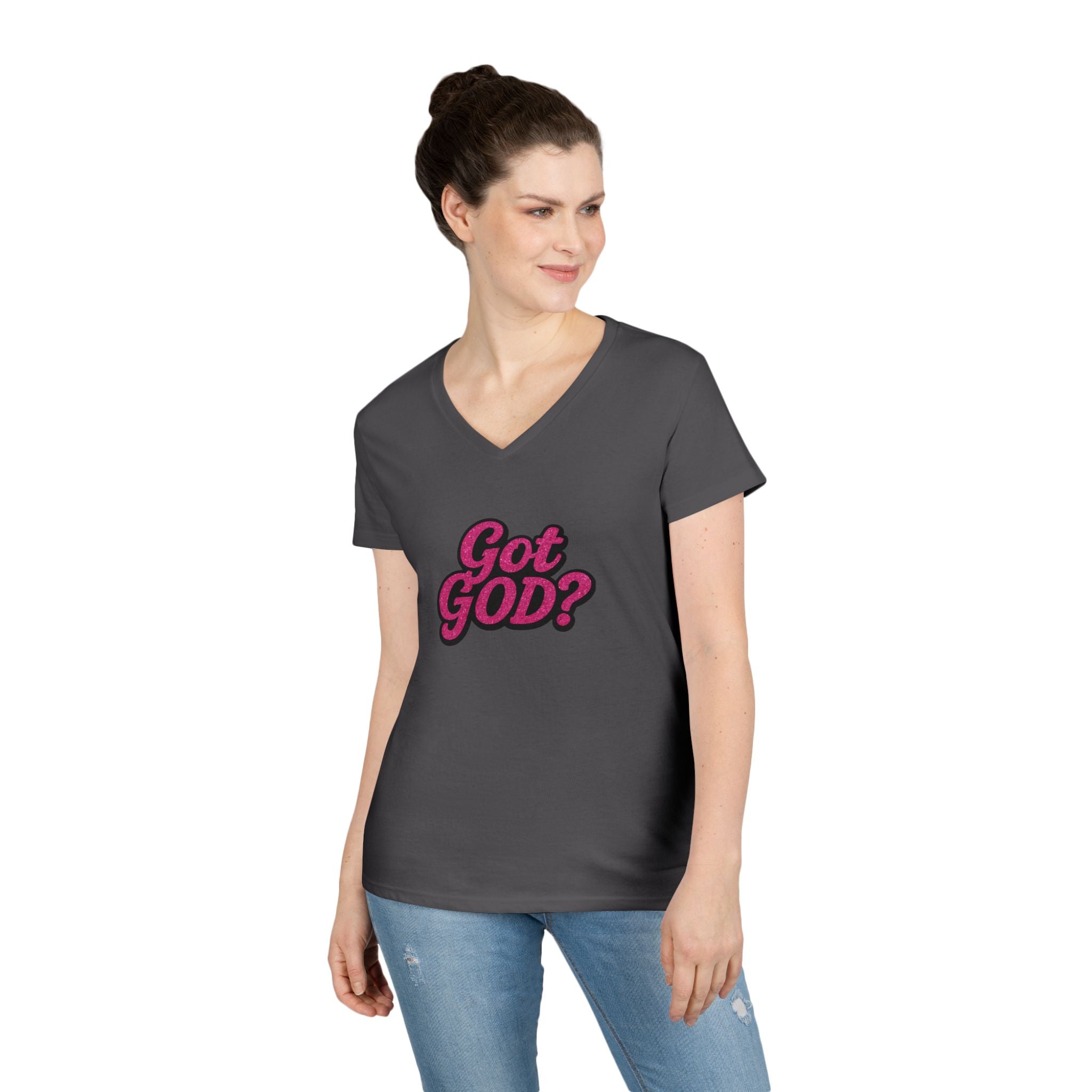 Got GOD? Ladies' V-Neck T-Shirt — Retro Pink Faith Graphic