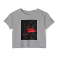Crop Top — 'Stop Hate' Festival Crop Top, Retro Red Script Graphic