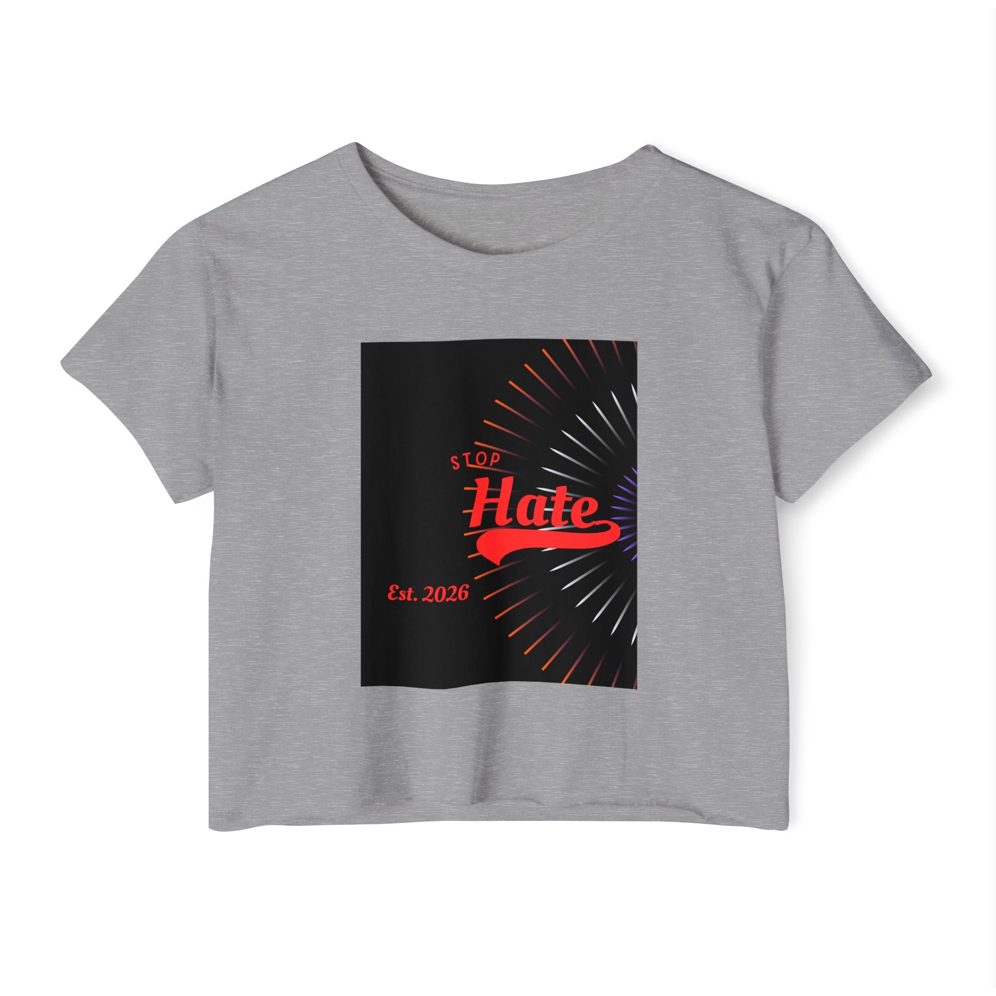 Crop Top — 'Stop Hate' Festival Crop Top, Retro Red Script Graphic
