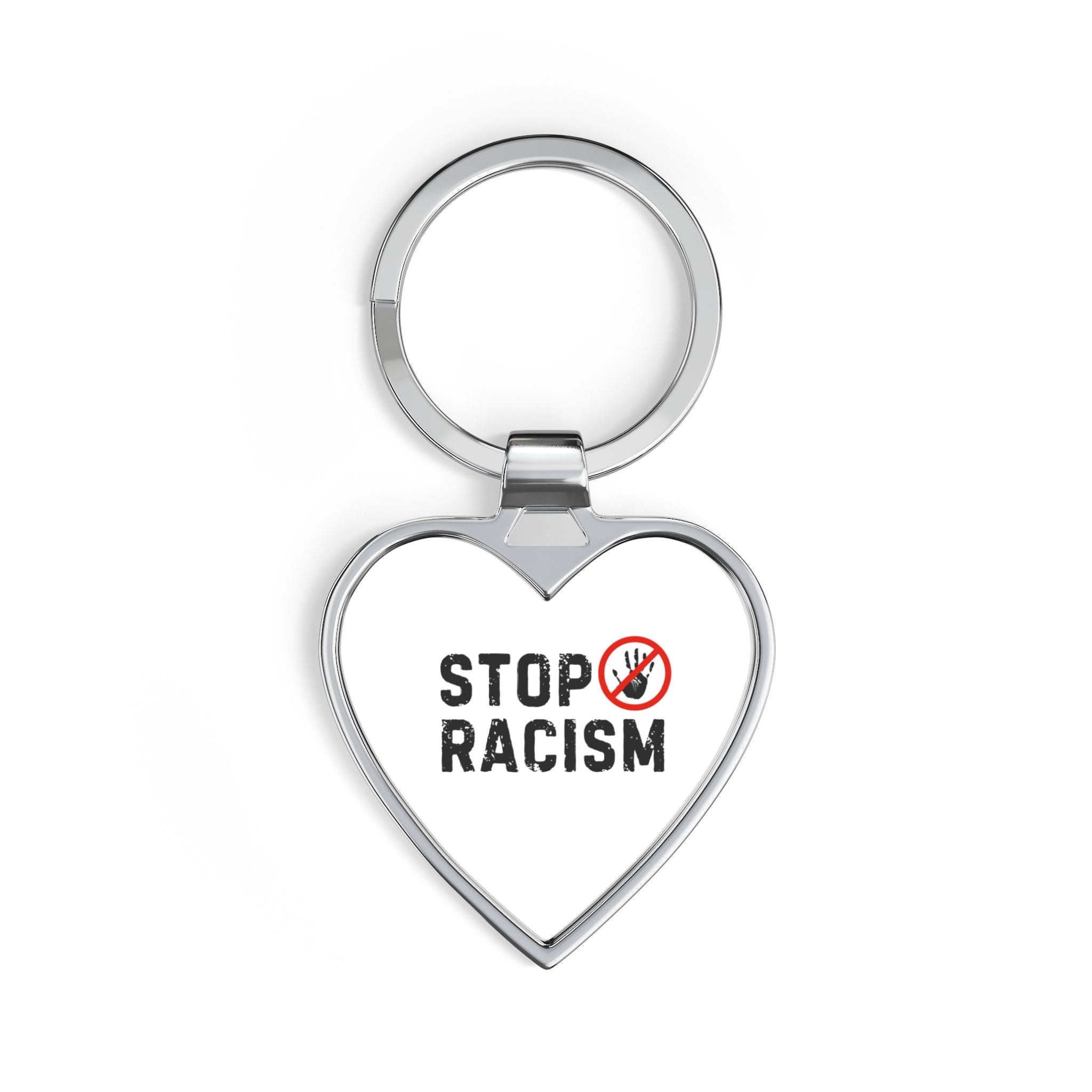 Stop Racism Heart Keychain — Anti-Racism Message Metal Keyring