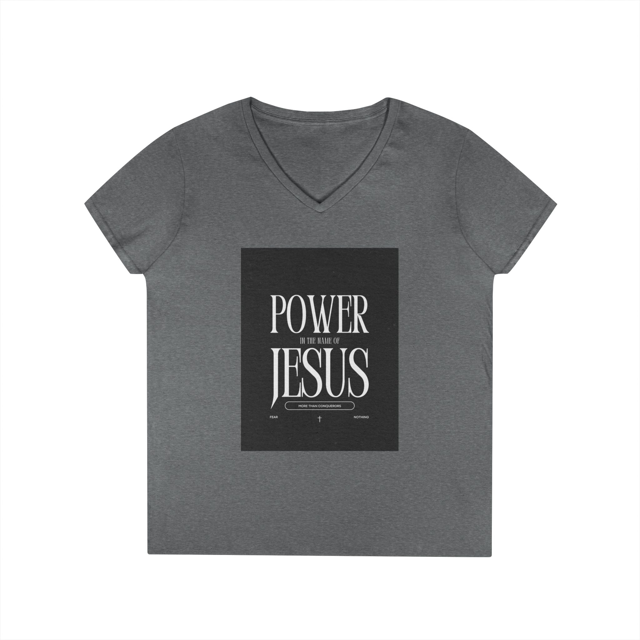 Power of Jesus Ladies' V-Neck T-Shirt — Inspirational Christian Faith Tee