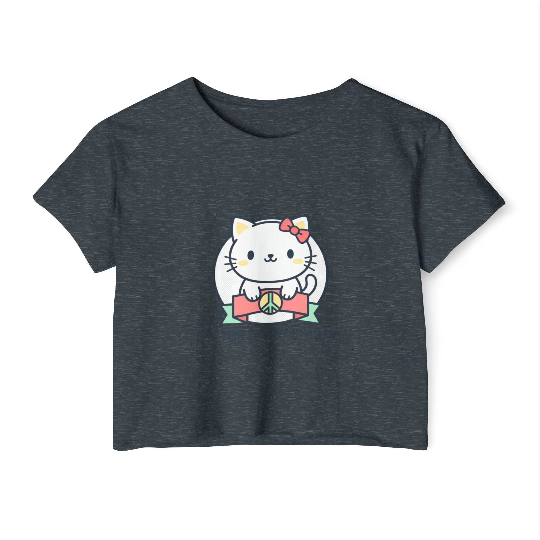 Cute Cat Crop Top — "Stop Hate, Racism and Violence" Festival Tee