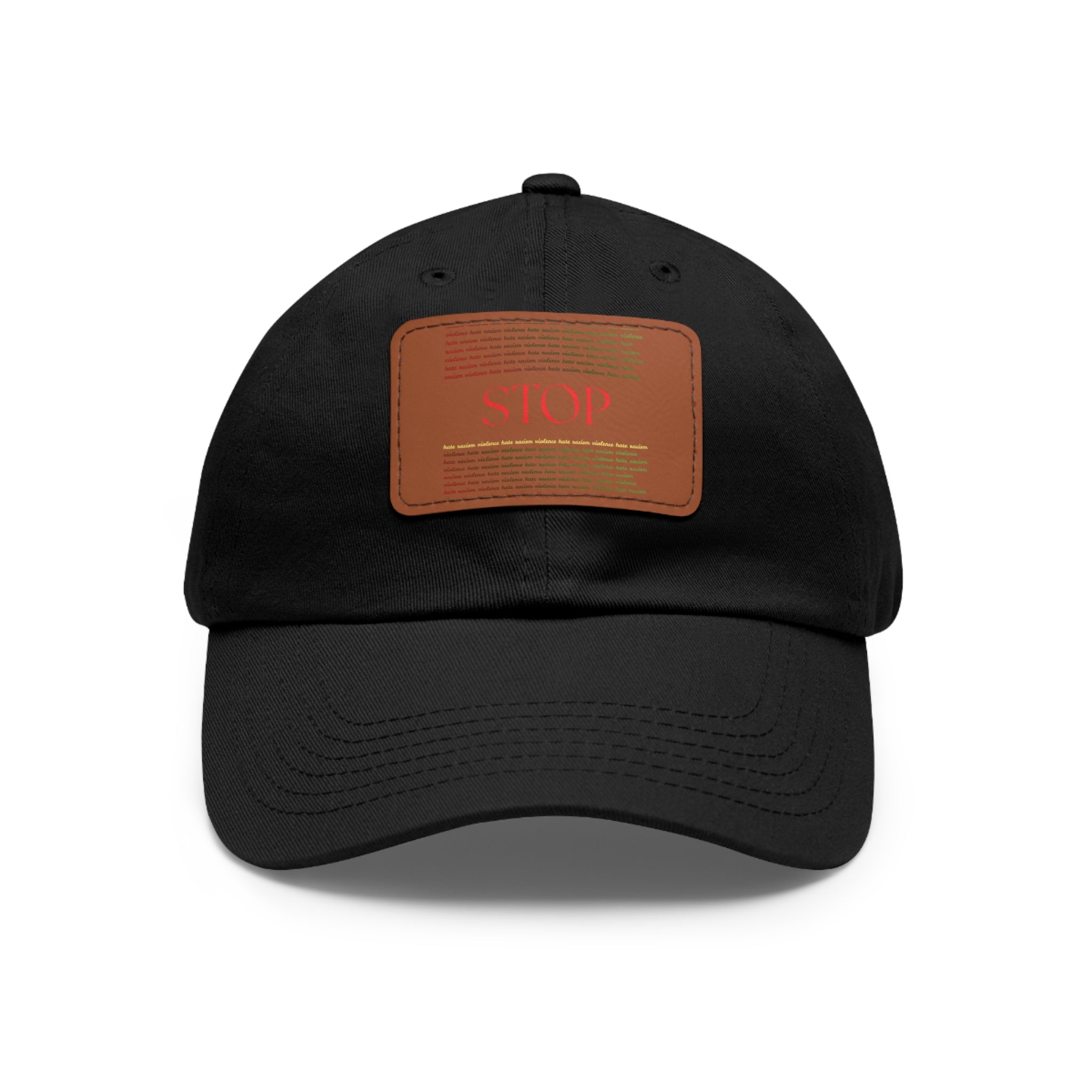 Leather Patch Dad Hat — 'STOP' Embossed Casual Baseball Cap