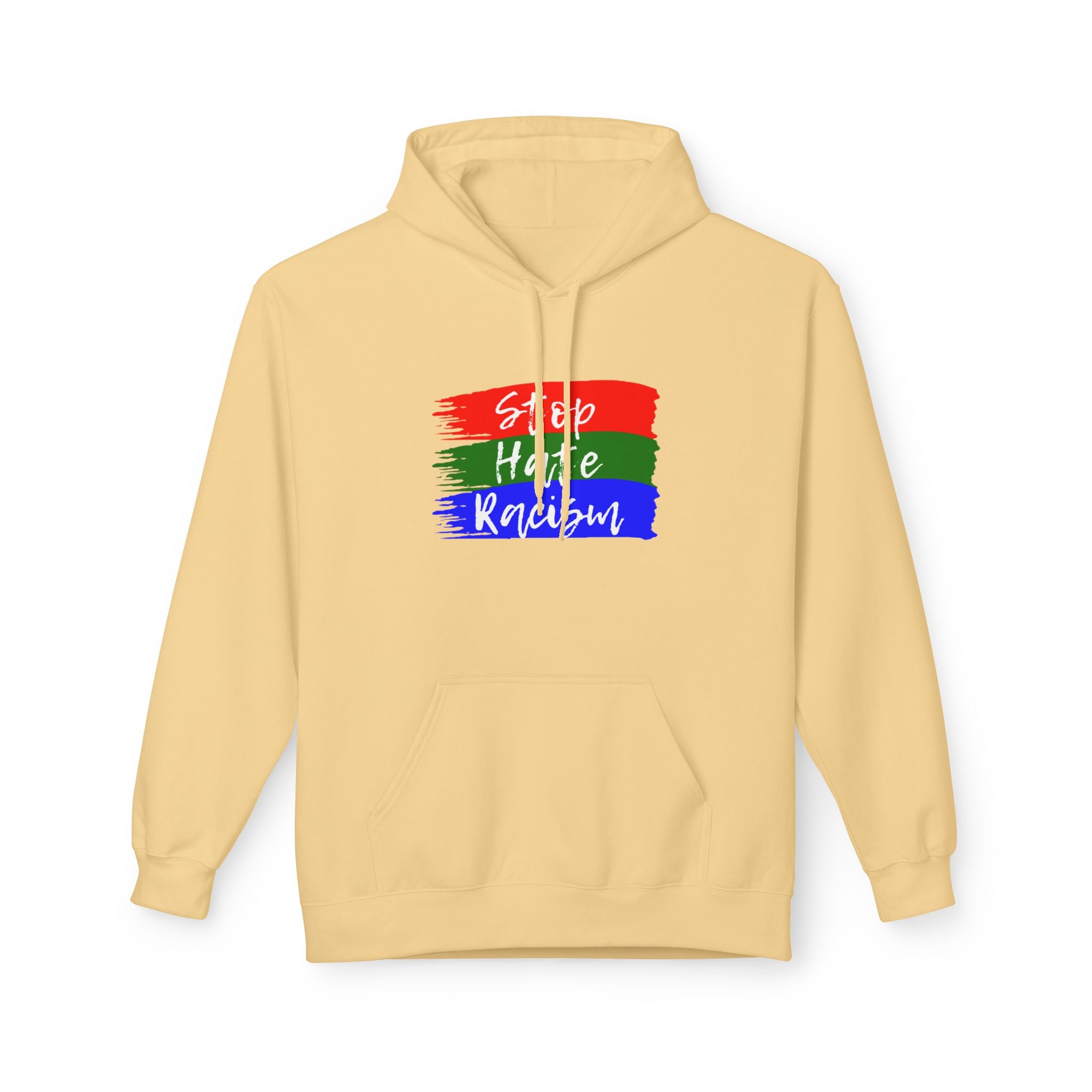 Hoodie — Stop Hate Rebuild (Red-Green-Blue Brushstroke)