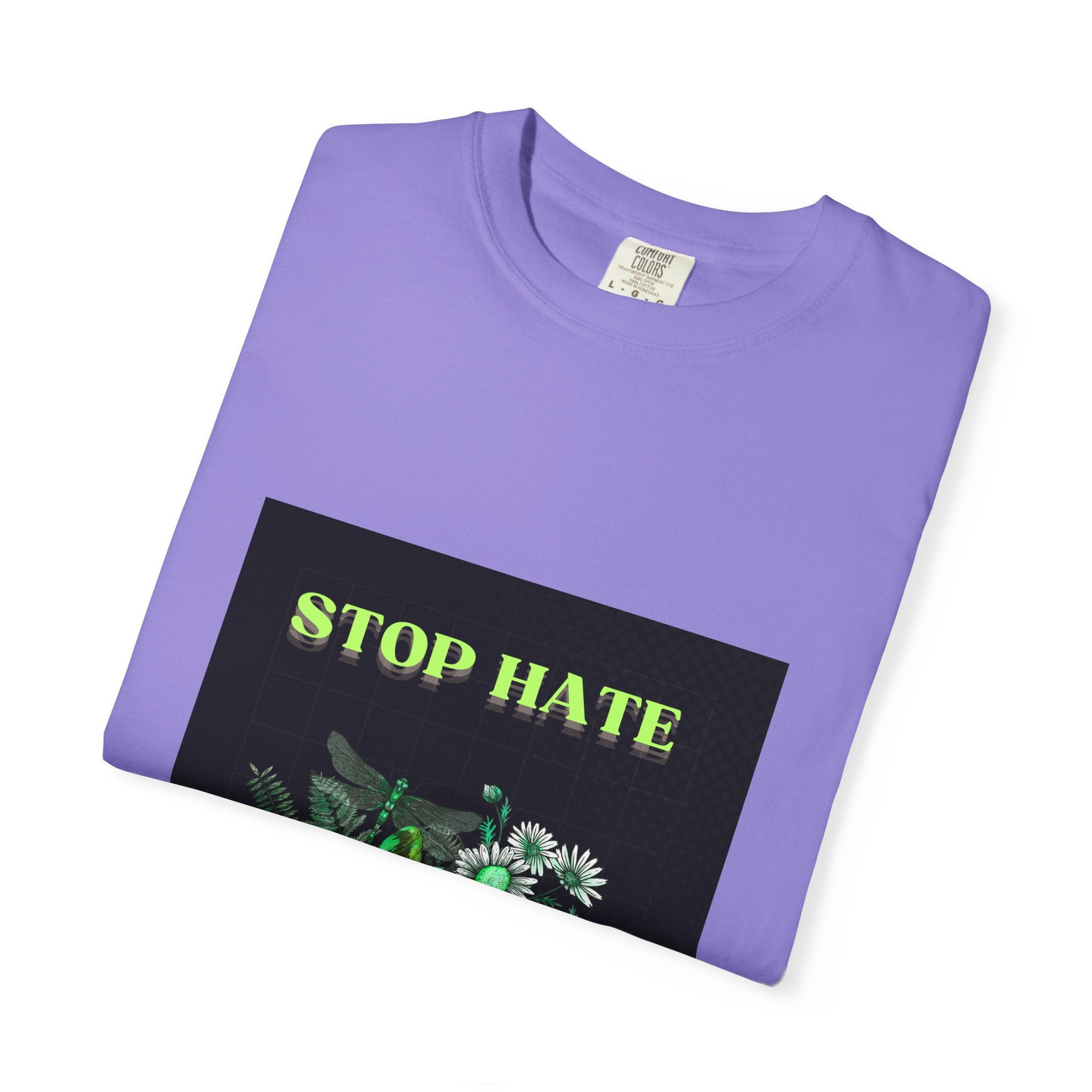 Stop Hate Skull T-Shirt — Green Floral Skull Graphic Tee