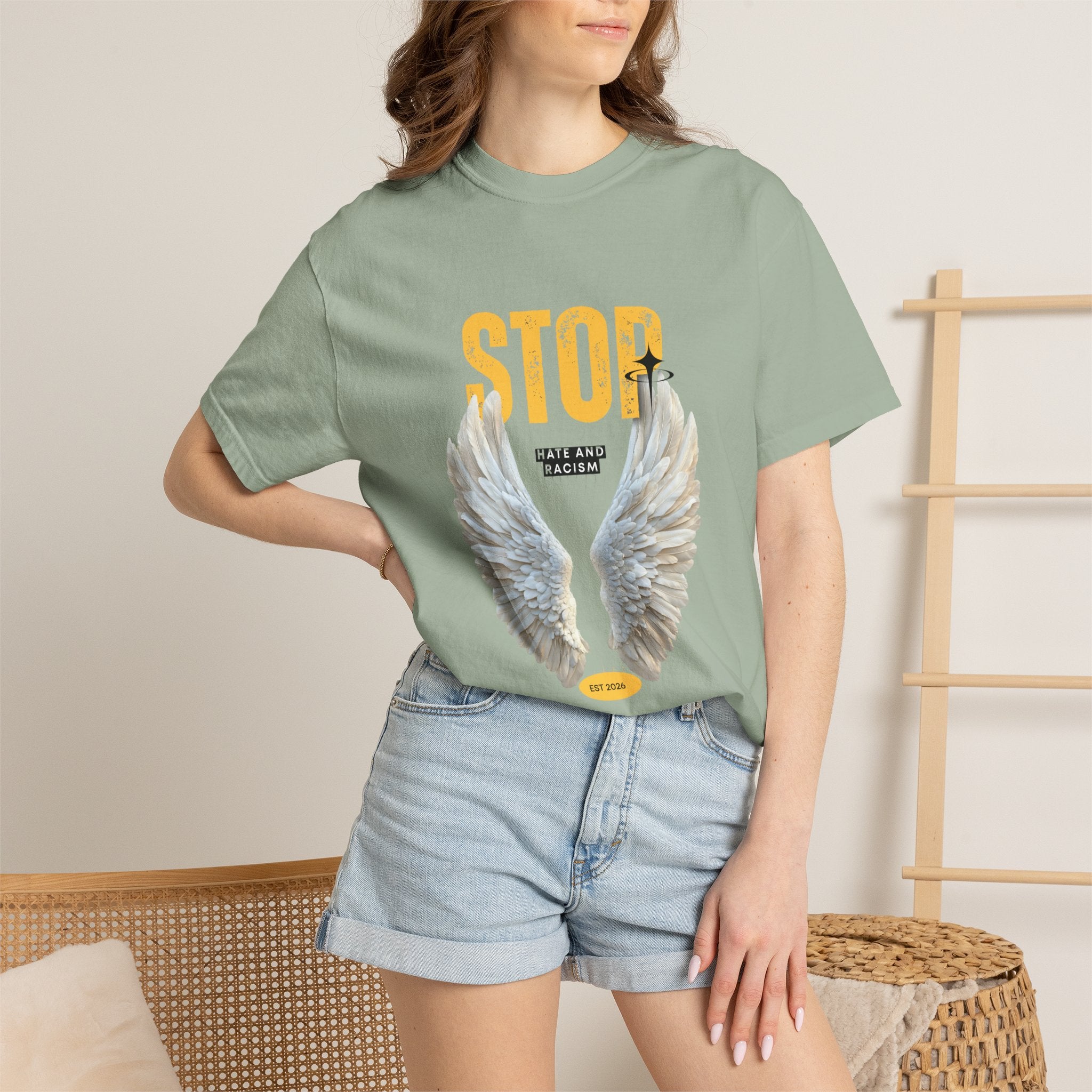 Angel Wings "STOP" Graphic T‑Shirt