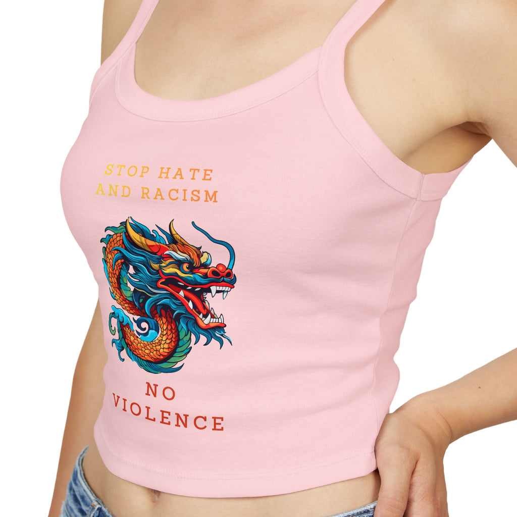 Tank Top — Colorful Dragon “Stop Hate and Racism / No Violence” Graphic Crop