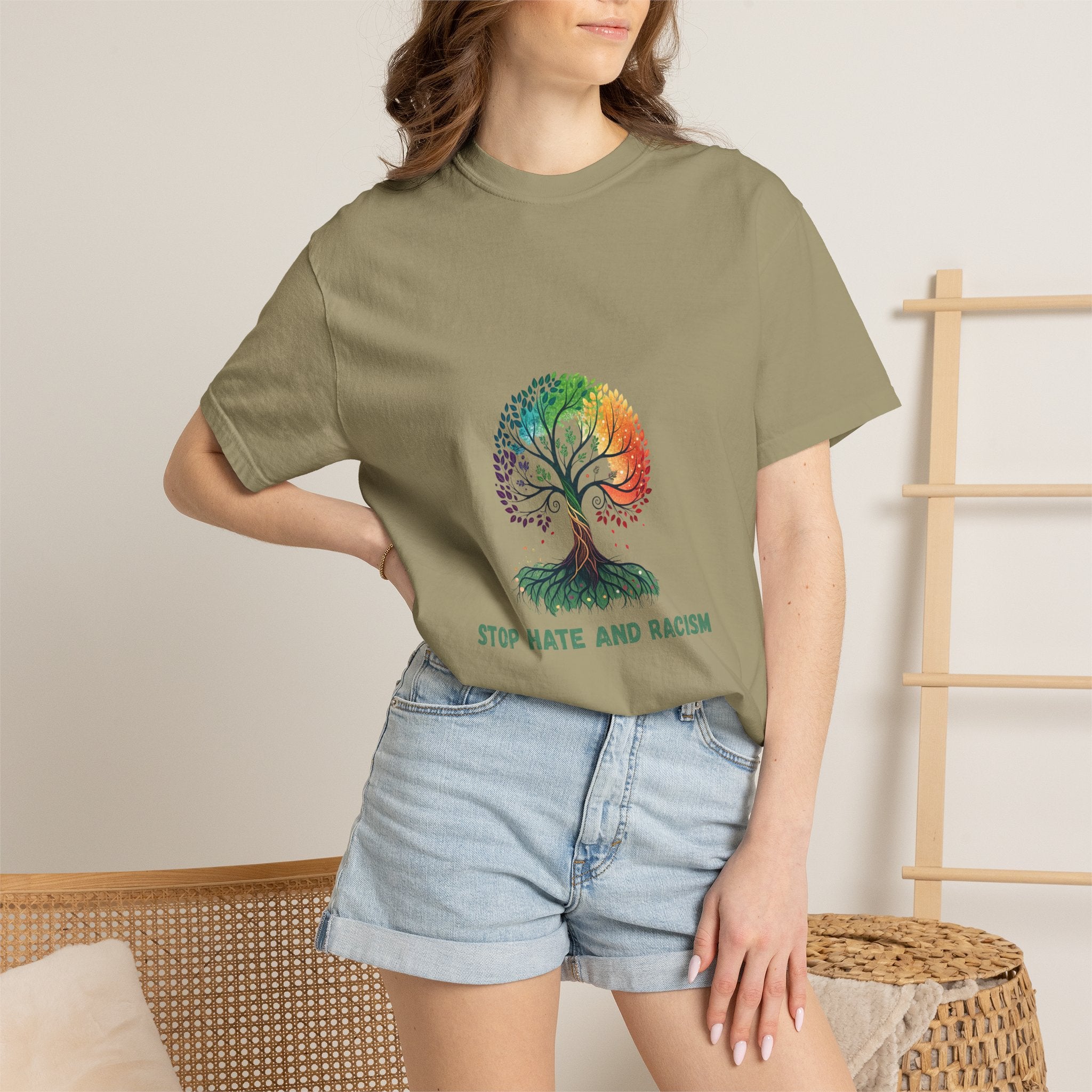 Stop Hate and Racism Tree T-Shirt — Rainbow Unity Tee