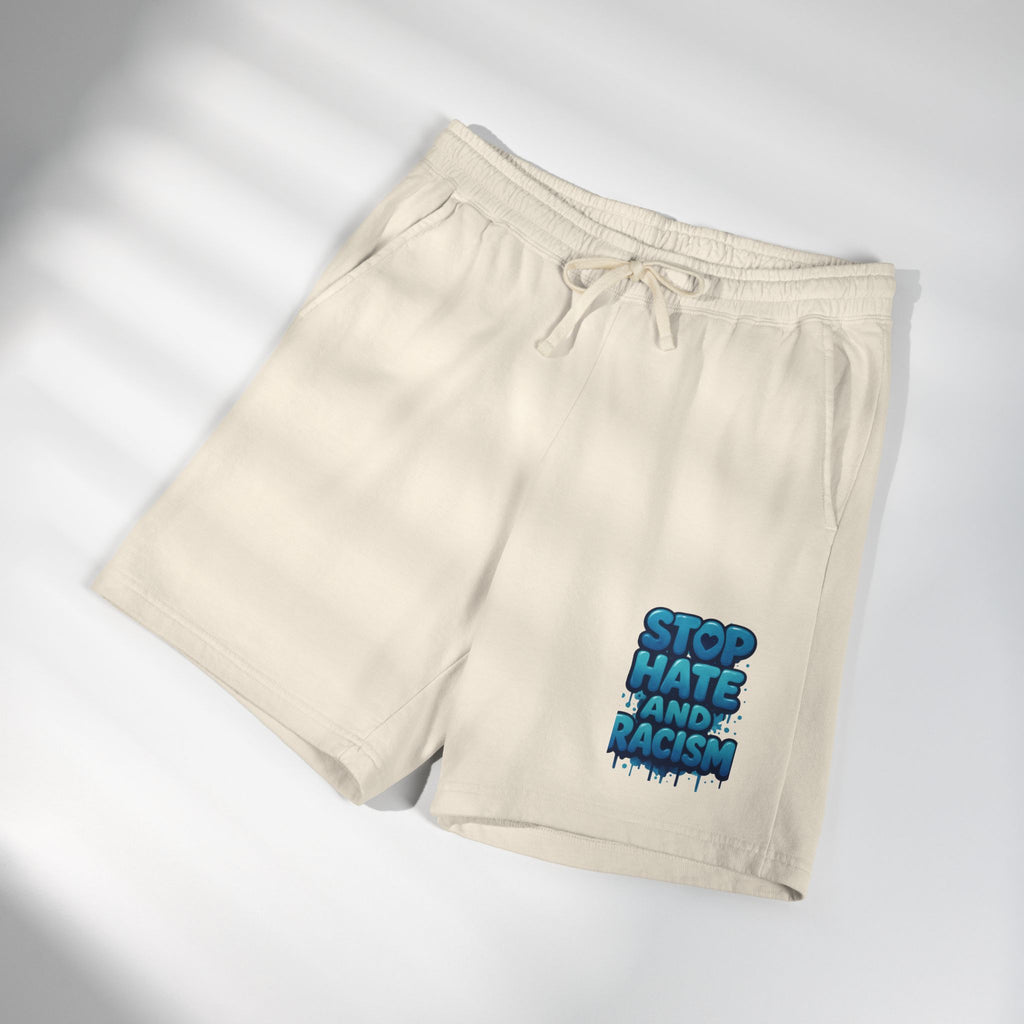 Stop Hate and Racism Fleece Sweat Shorts — Garment-Dyed Lightweight Lounge Shorts