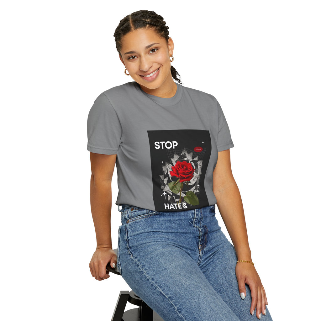 Stop Hate & Violence T-Shirt — Rose Protest Graphic Tee