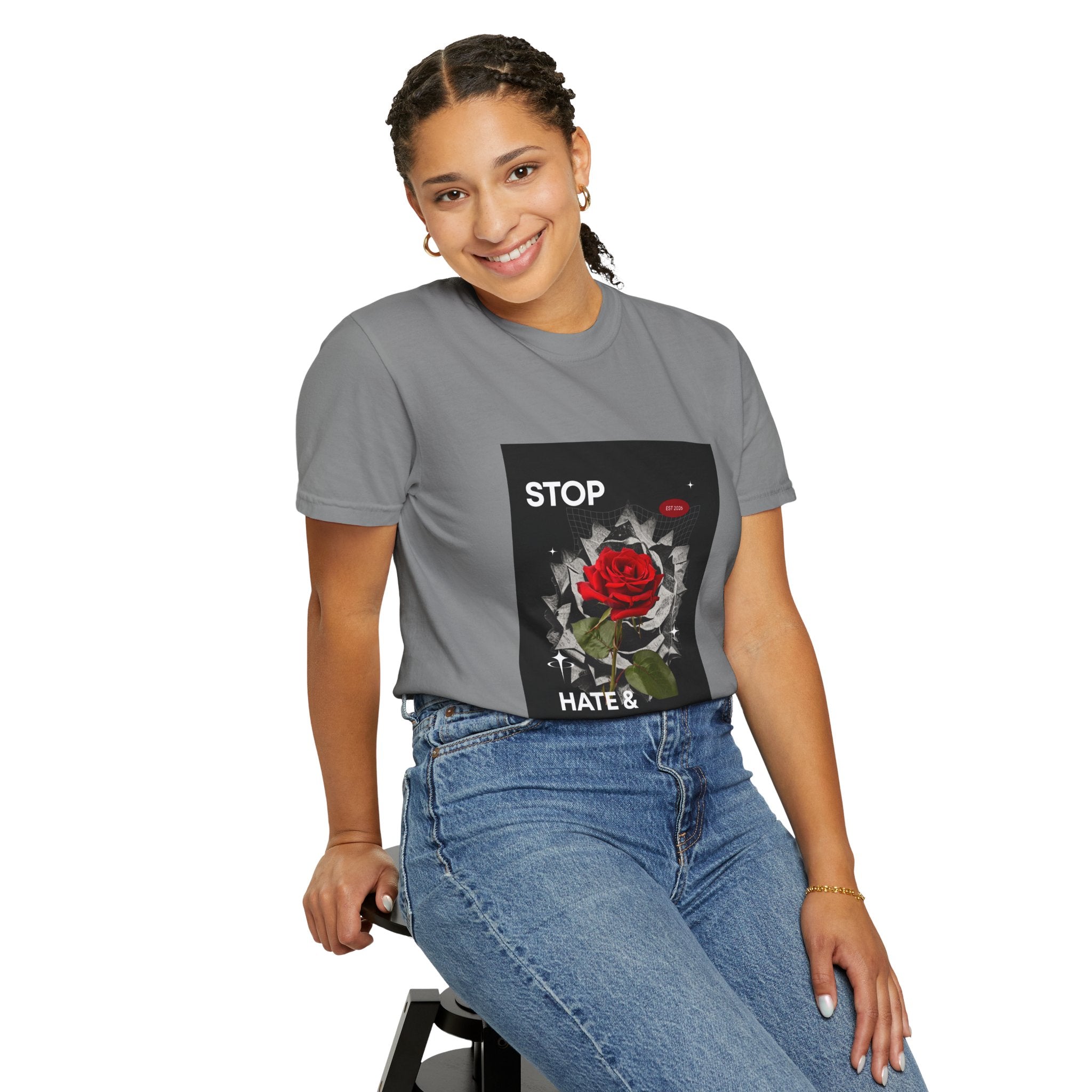 Stop Hate & Violence T-Shirt — Rose Protest Graphic Tee