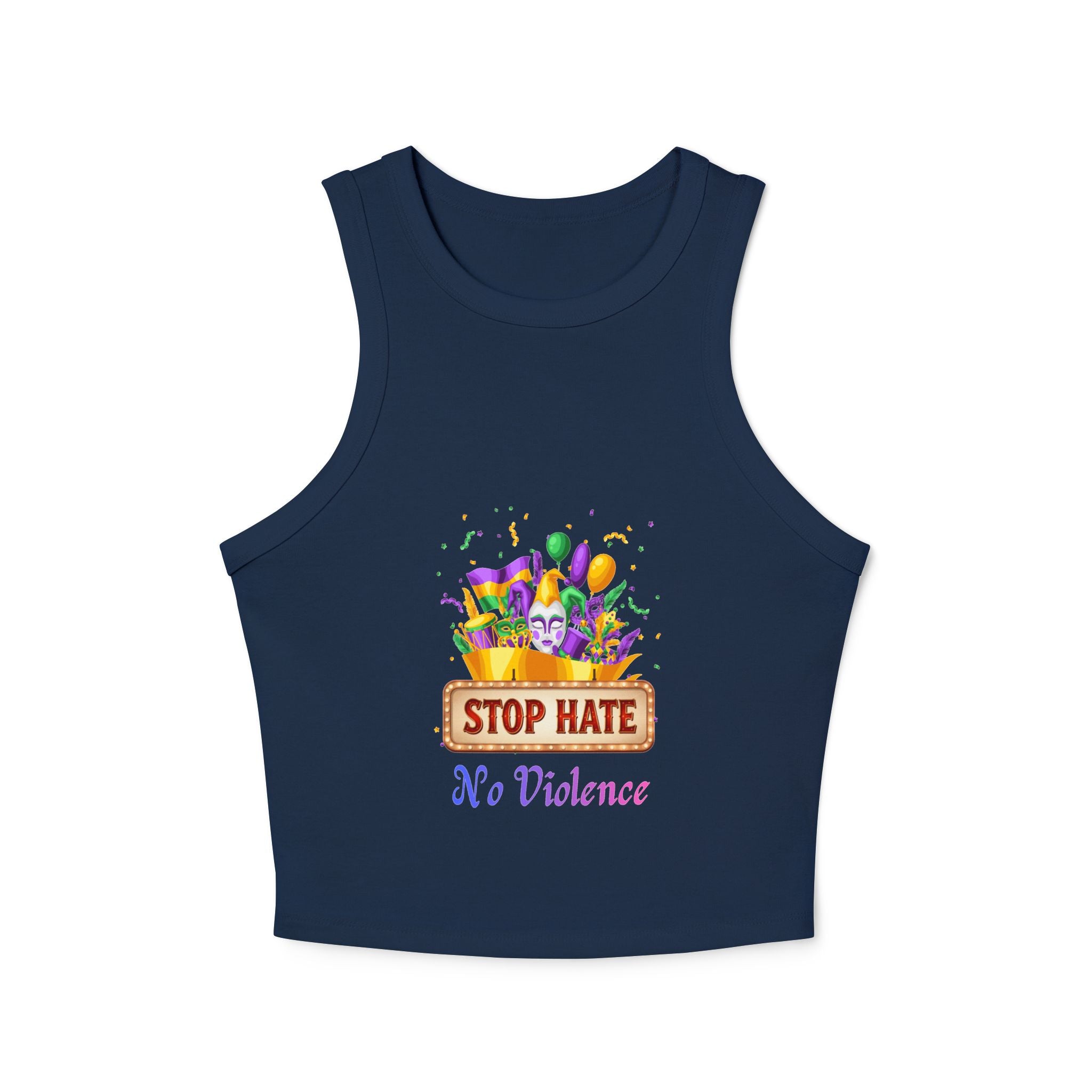 Racer Tank Top — "Stop Hate No Violence" Pride-Inspired Peace Tee