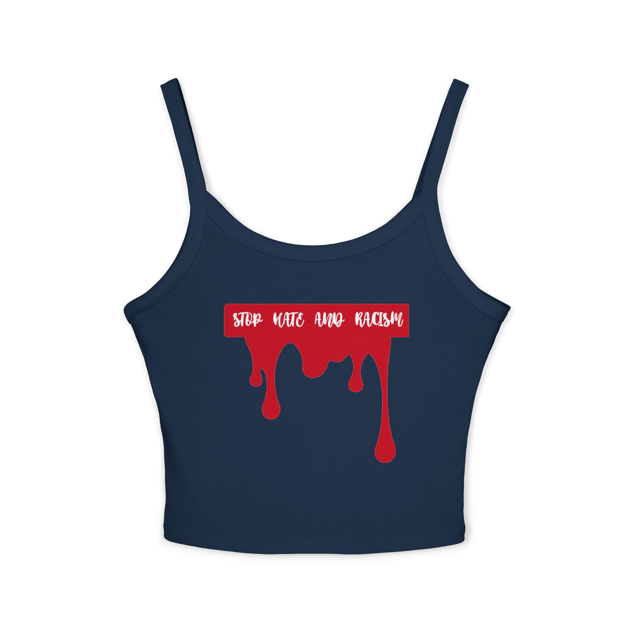 Stop Hate And Racism Spaghetti Strap Tank Top — Anti-Racism Graphic Crop