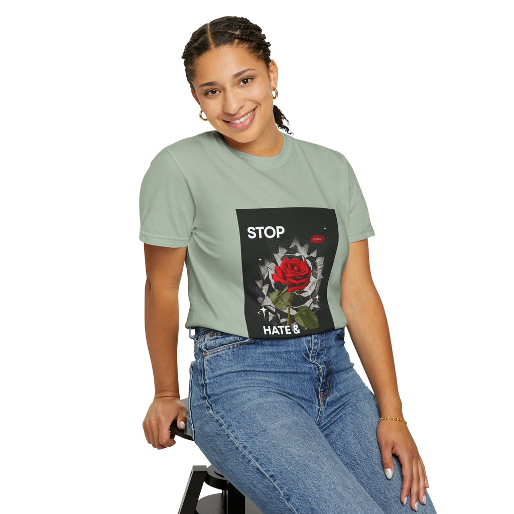 Stop Hate & Violence T-Shirt — Rose Protest Graphic Tee