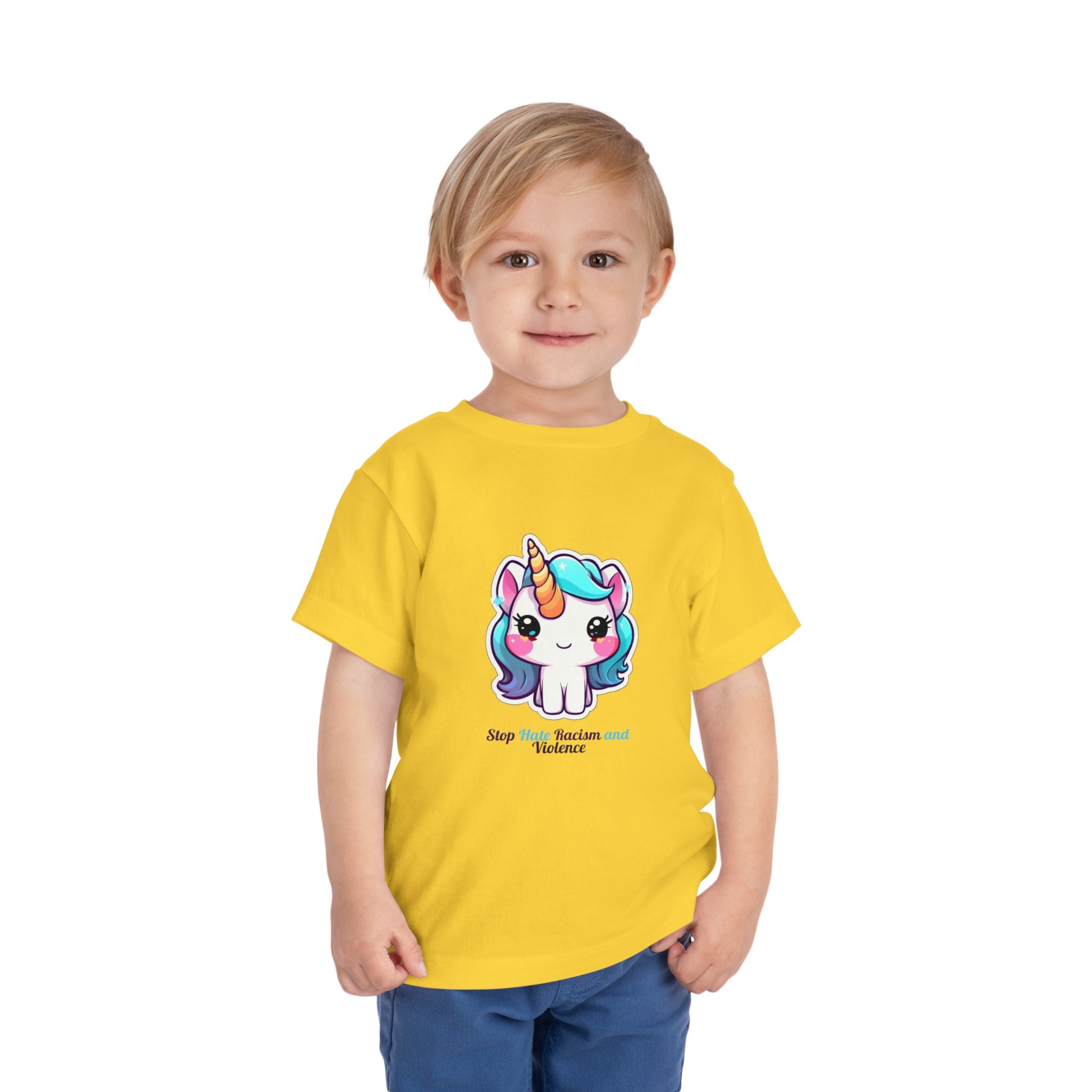 Toddler Tee — Cute Rainbow Unicorn "Stay Positive and Believe" Kids Shirt