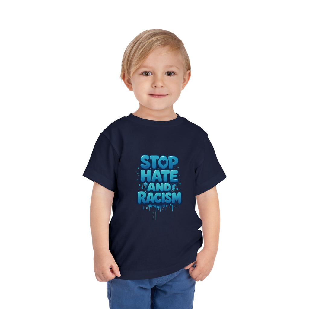Stop Hate and Racism Toddler Tee — Blue Graffiti Anti-Racism Shirt