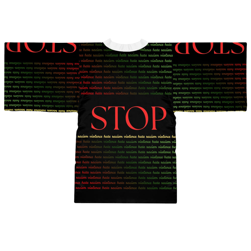 Stop Pattern Kimono Robe — Anti-Violence Statement Long Sleeve Robe