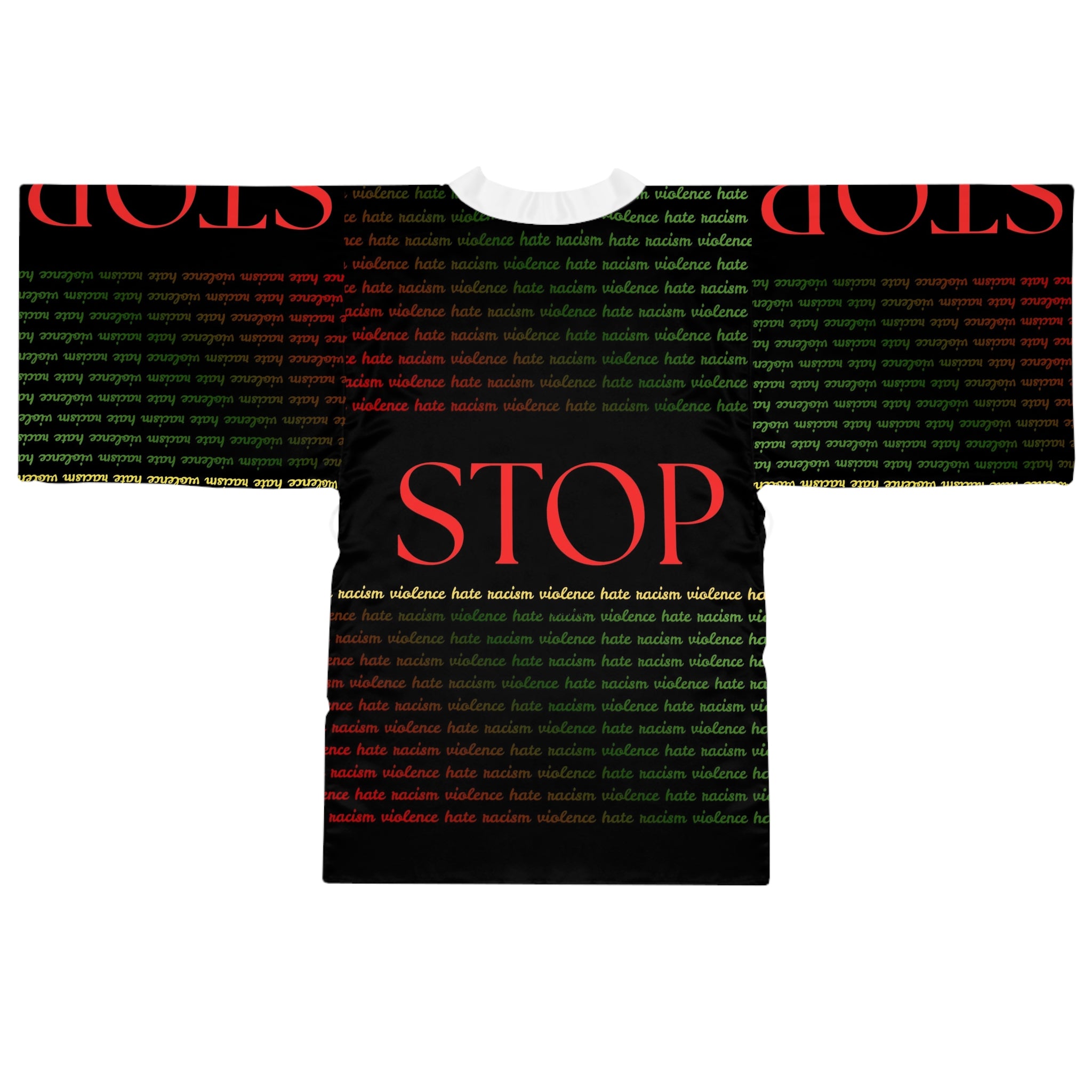 Stop Pattern Kimono Robe — Anti-Violence Statement Long Sleeve Robe