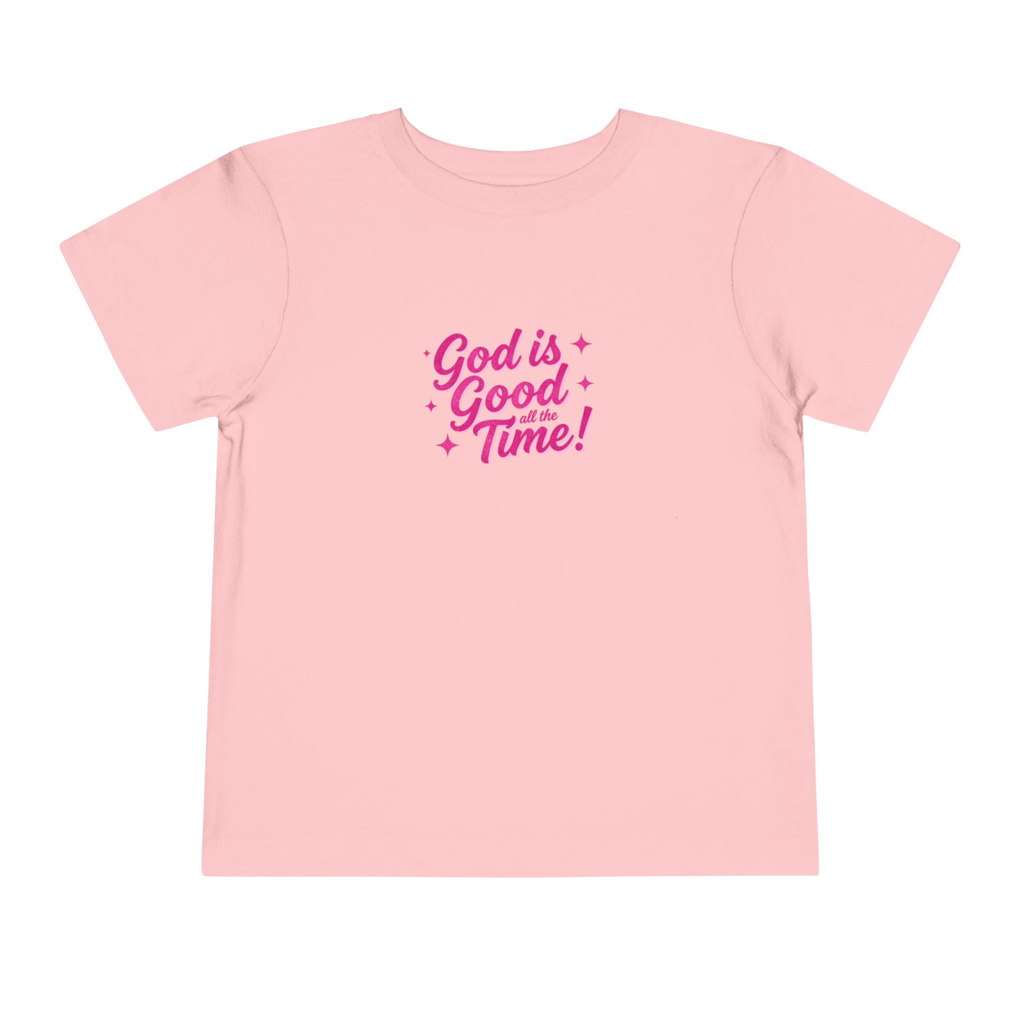 Toddler Tee – "God is Good Time" Pink Script Christian Kids Shirt