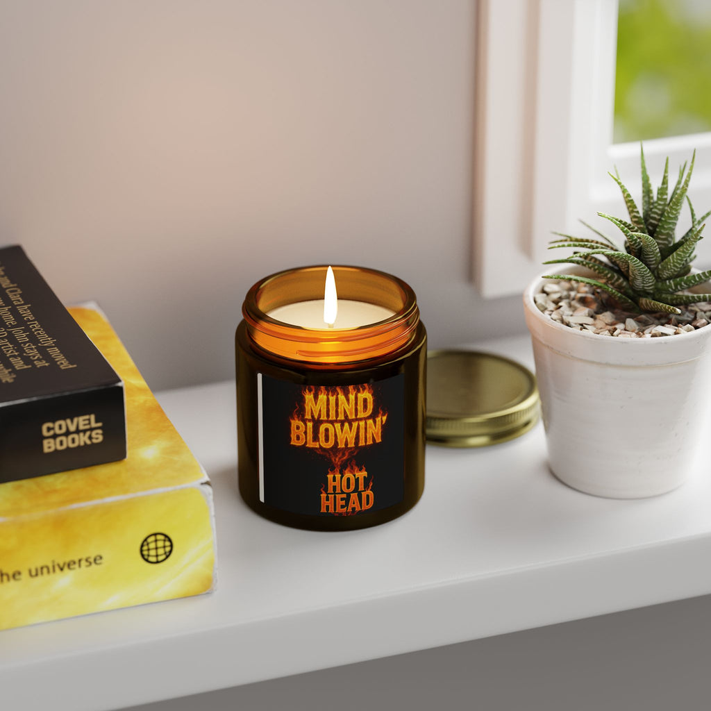 Soy Wax Candle — "Mind Blowin' Hot Head" Coconut Apricot Scent (4oz/9oz) — Novelty Gift
