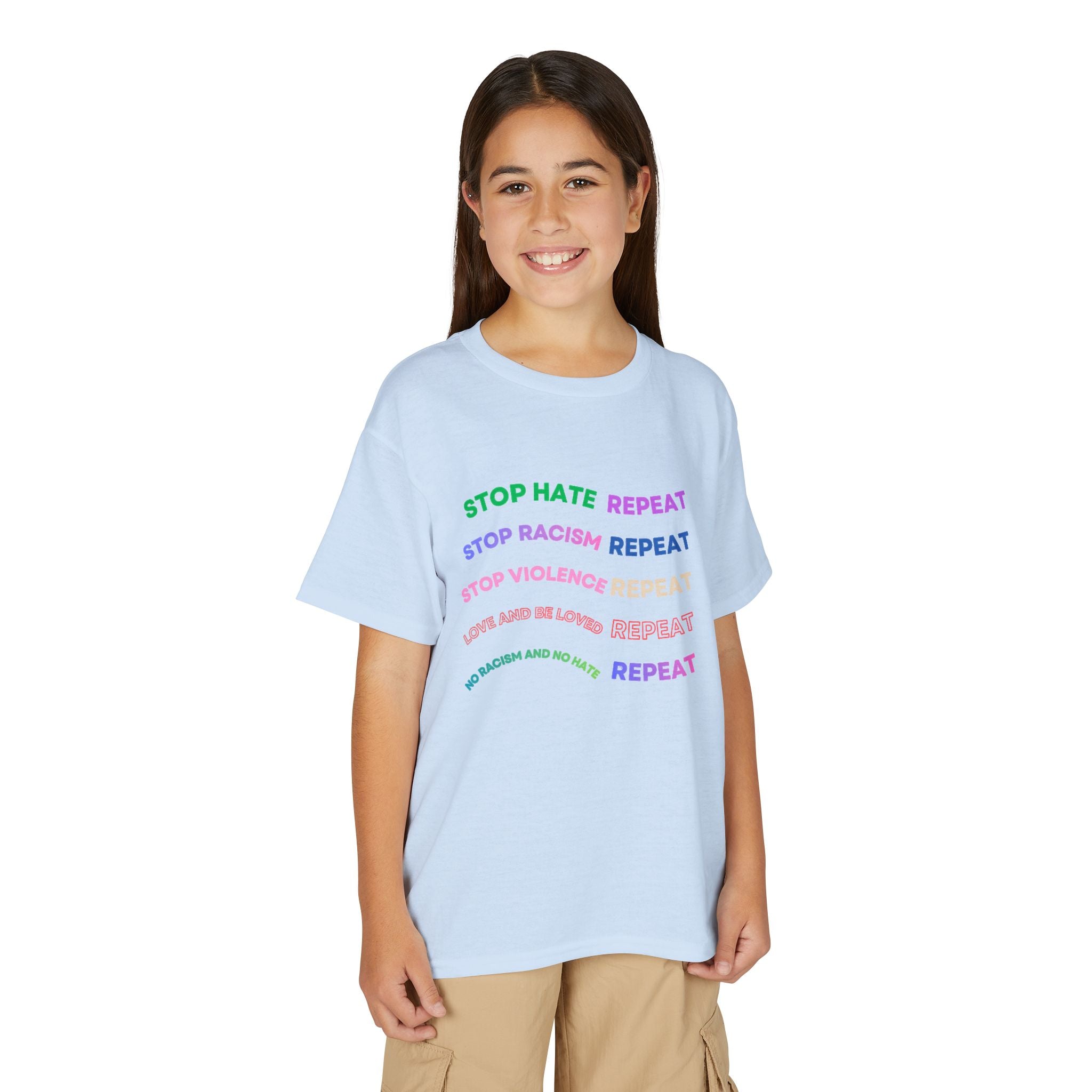 Youth T‑Shirt — "Stop Hate Repeat" Rainbow Anti-Bullying Tee