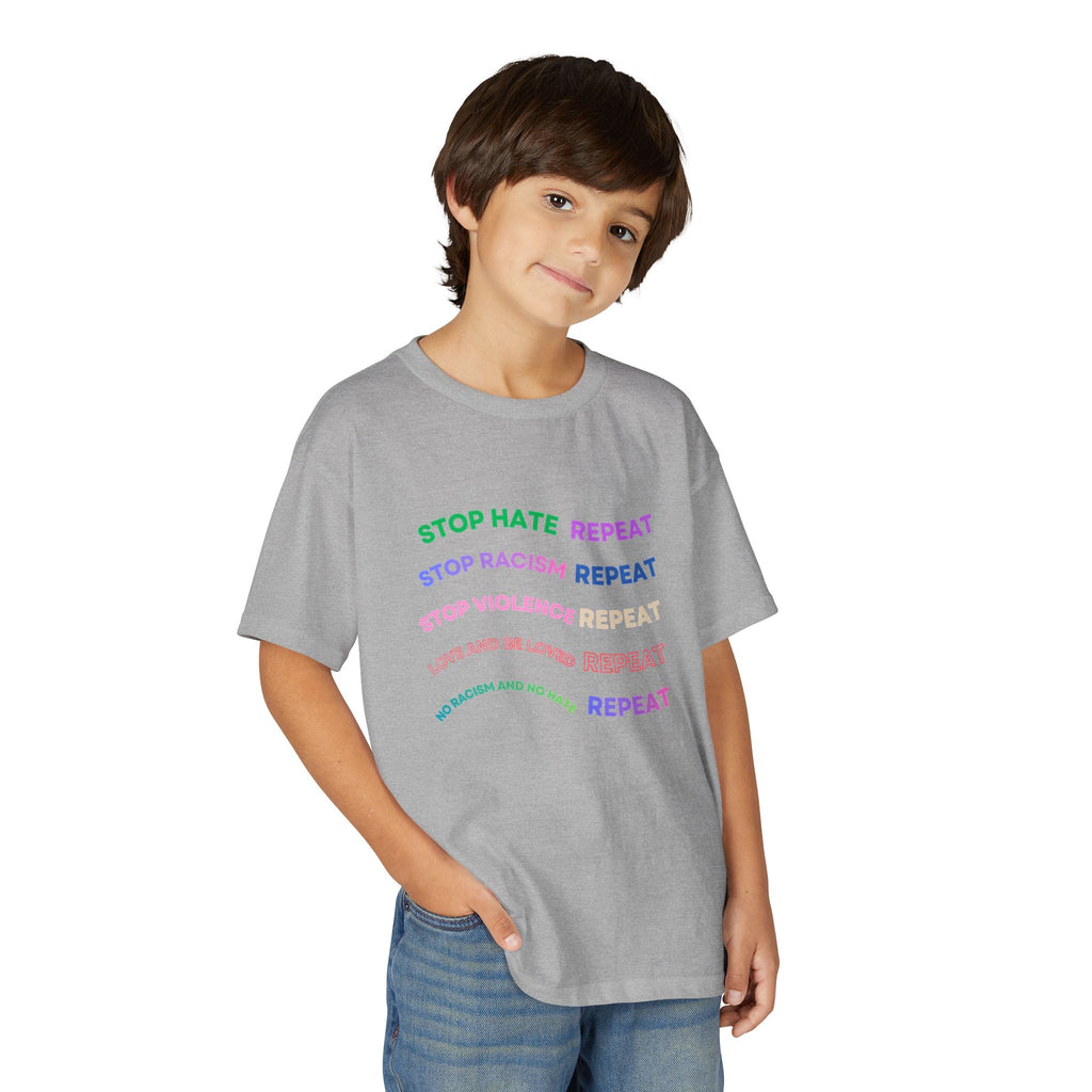 Youth T‑Shirt — "Stop Hate Repeat" Rainbow Anti-Bullying Tee