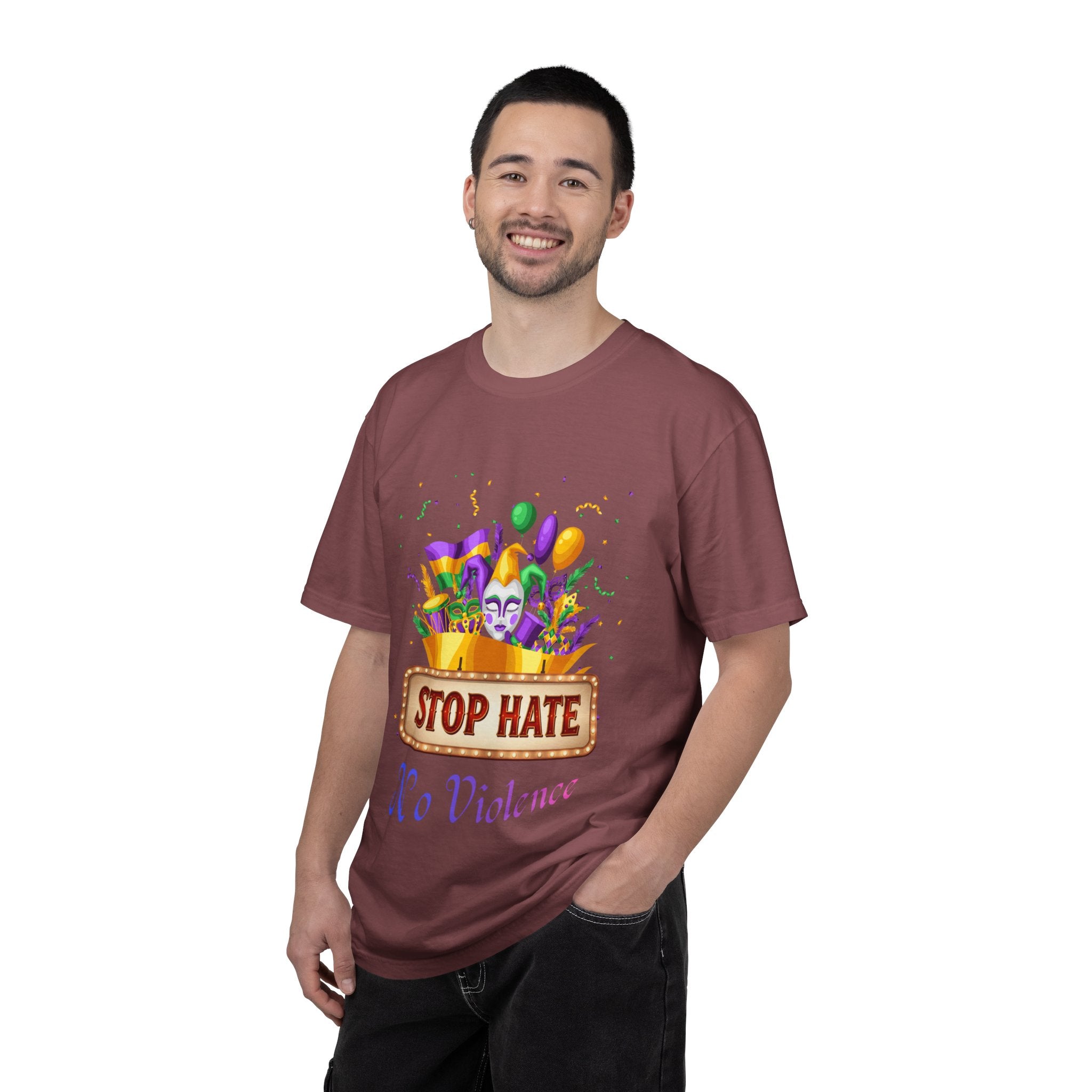 T-Shirt — "Stop Hate, No Violence" Mardi Gras Parade Design