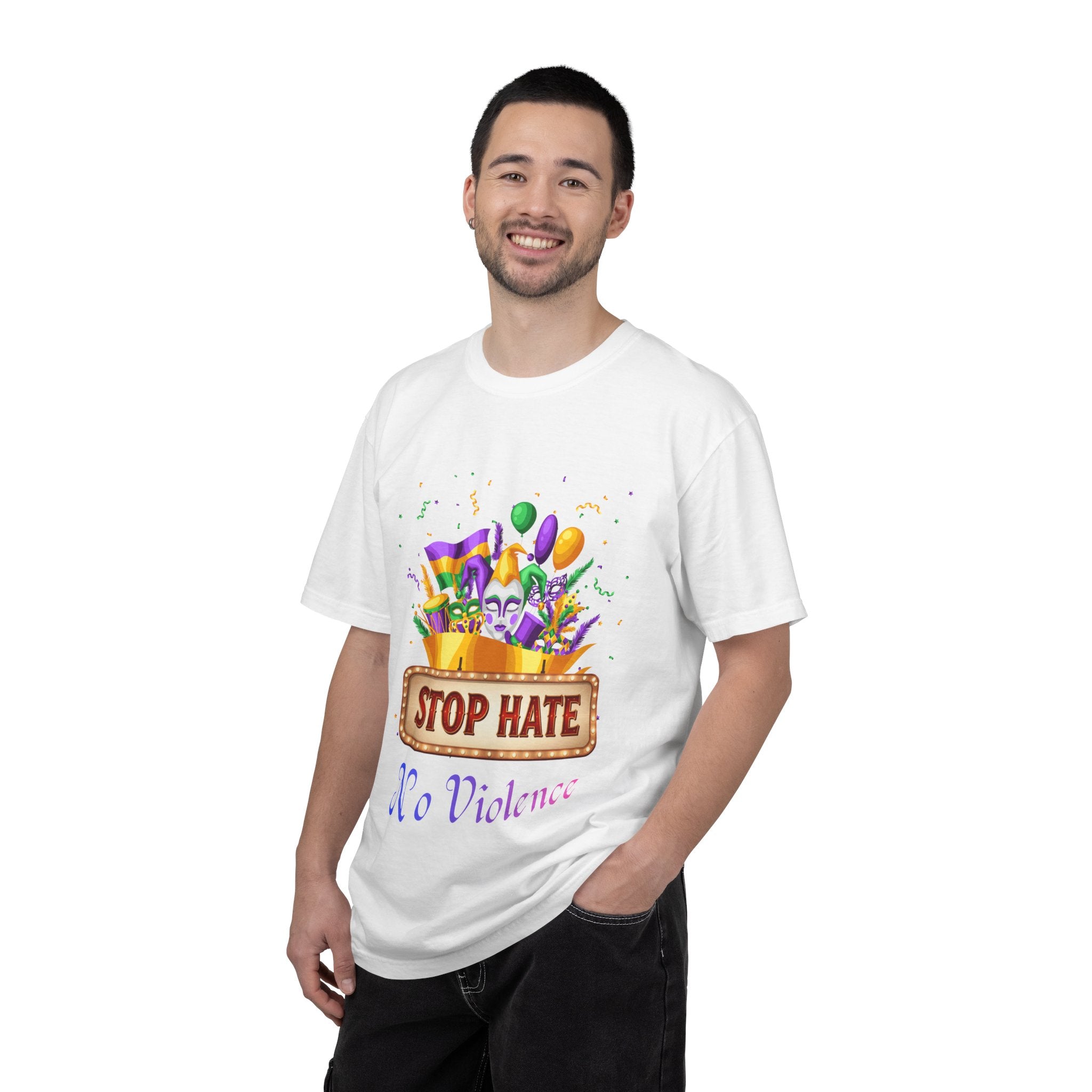 T-Shirt — "Stop Hate, No Violence" Mardi Gras Parade Design