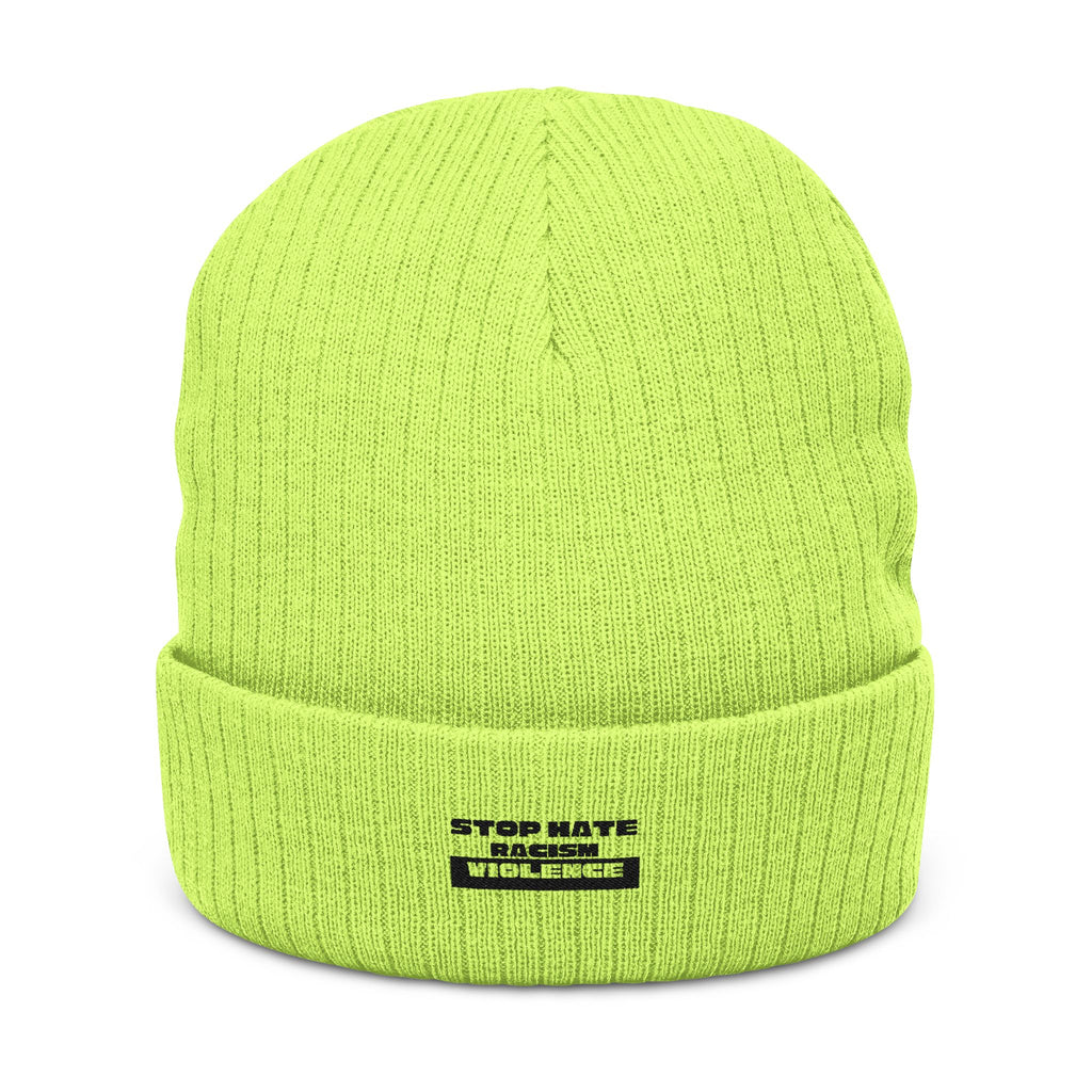 Ribbed Knit Beanie — Classic Fold Cuff Embroidered Winter Hat
