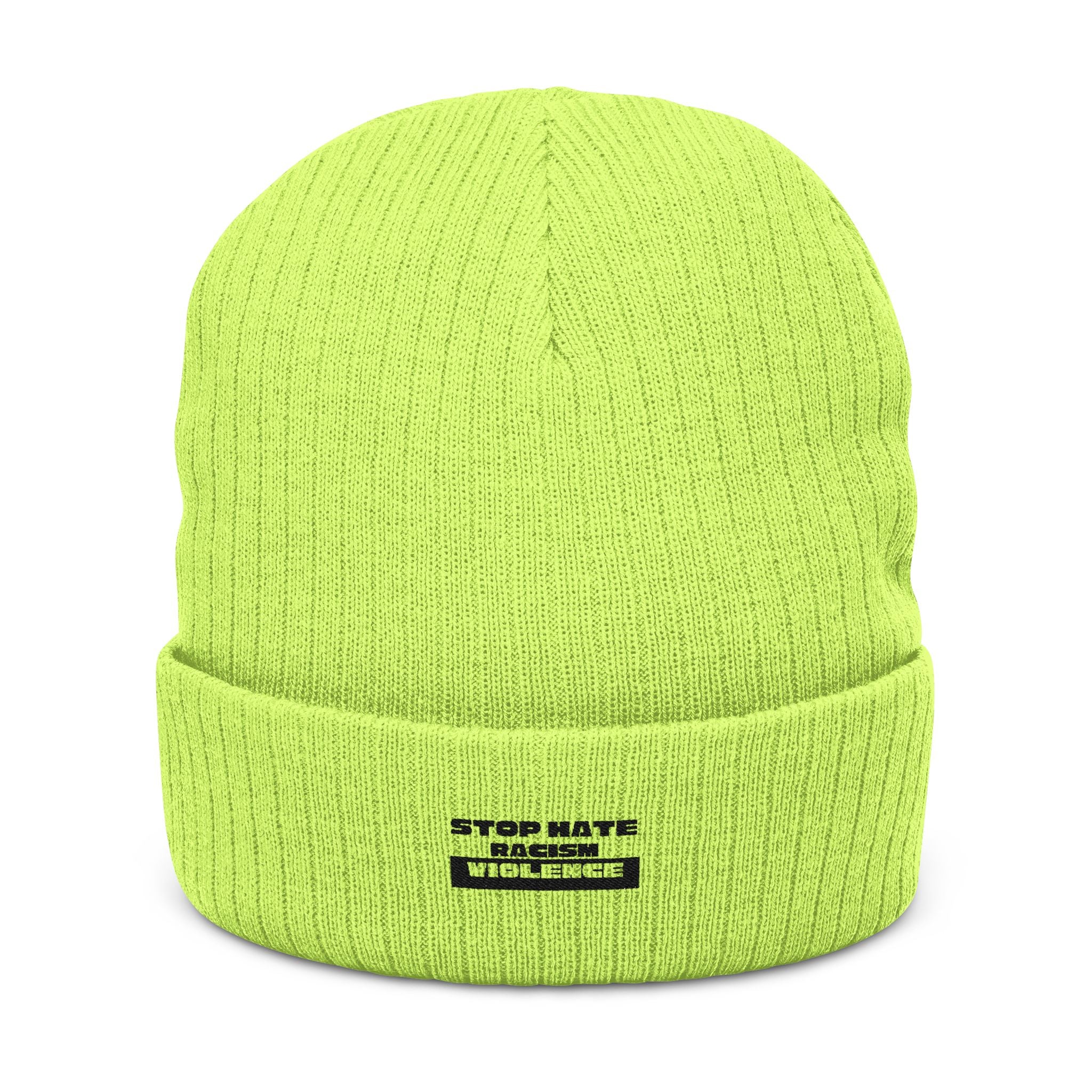 Ribbed Knit Beanie — Classic Fold Cuff Embroidered Winter Hat