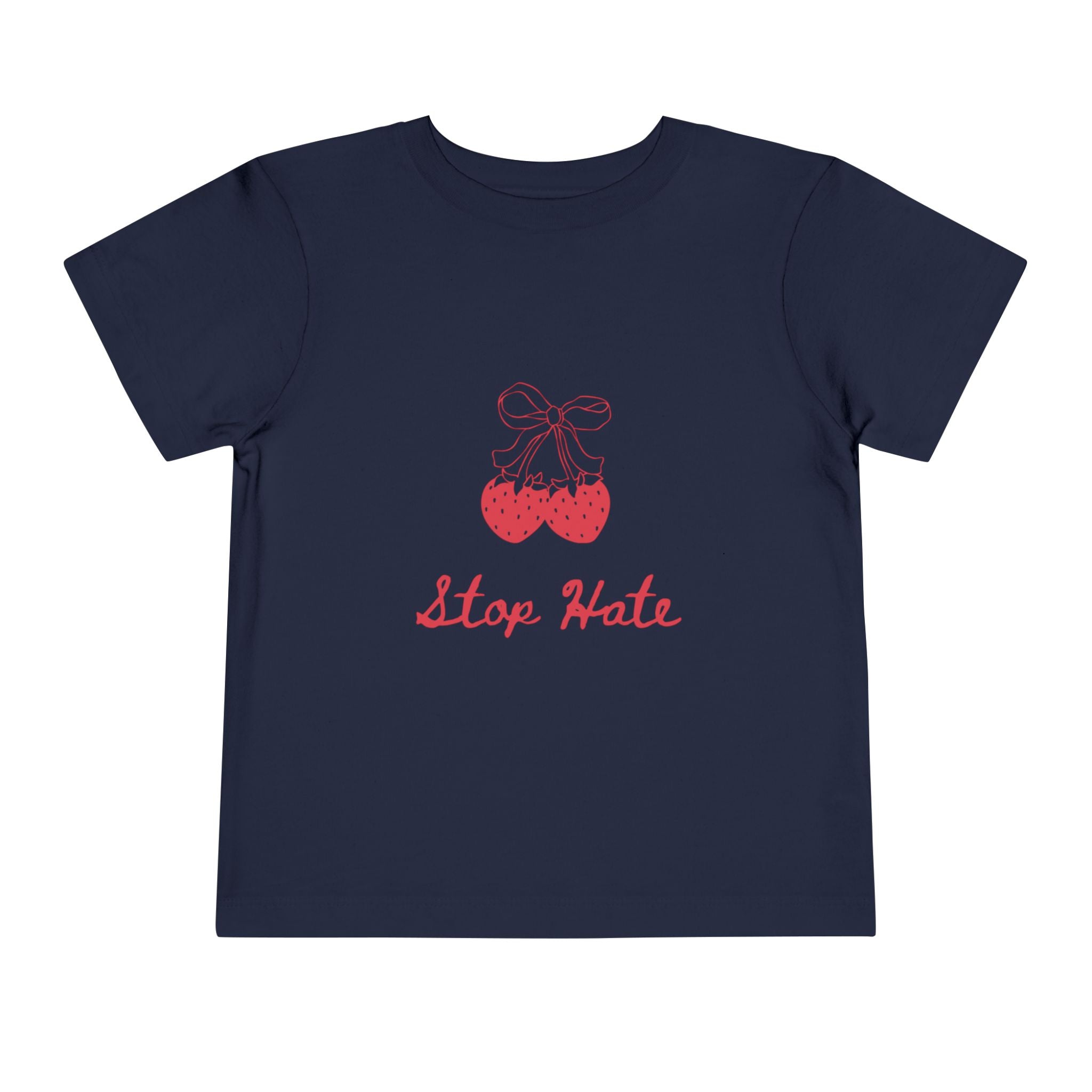 Stop Hate Toddler Tee — Cute Strawberry Heart Graphic Kids Shirt