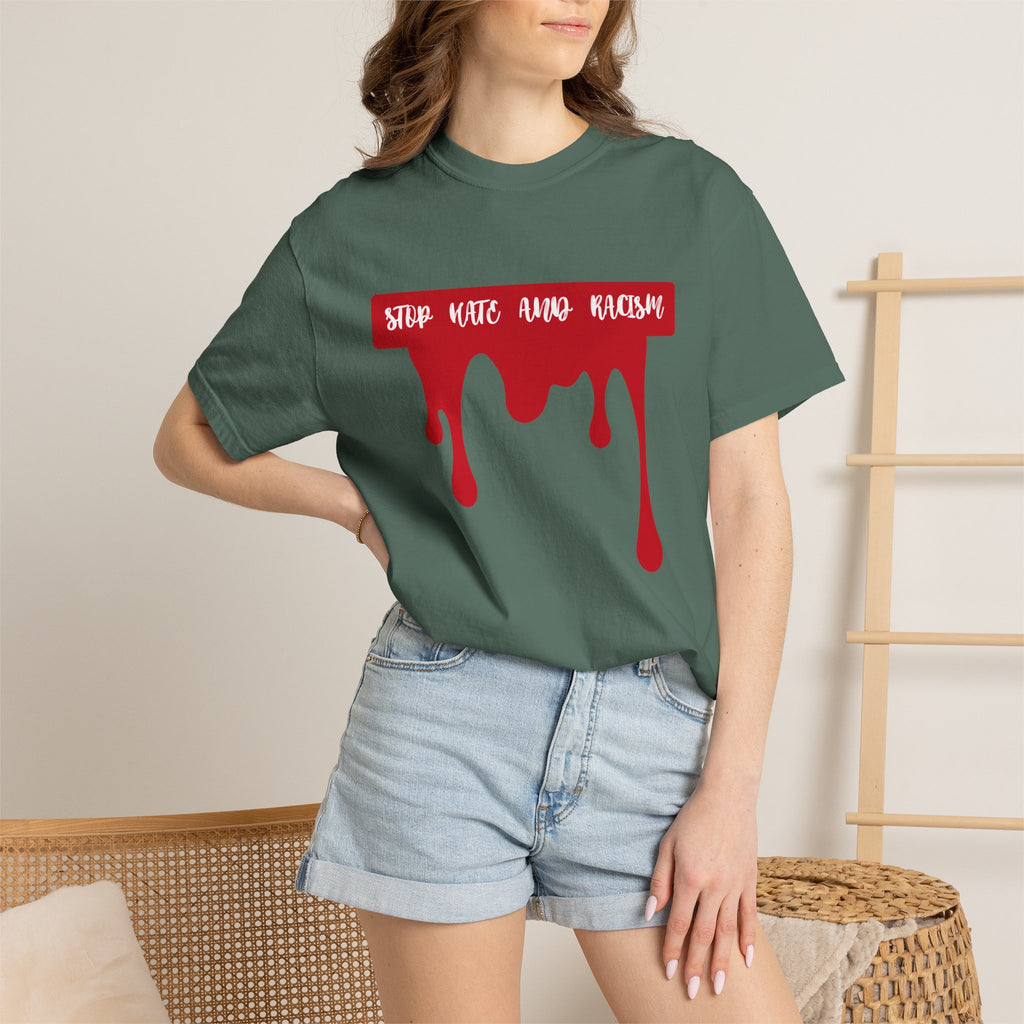 T-Shirt “Stop Hate, End Racism” Dripping Blood Graphic Tee