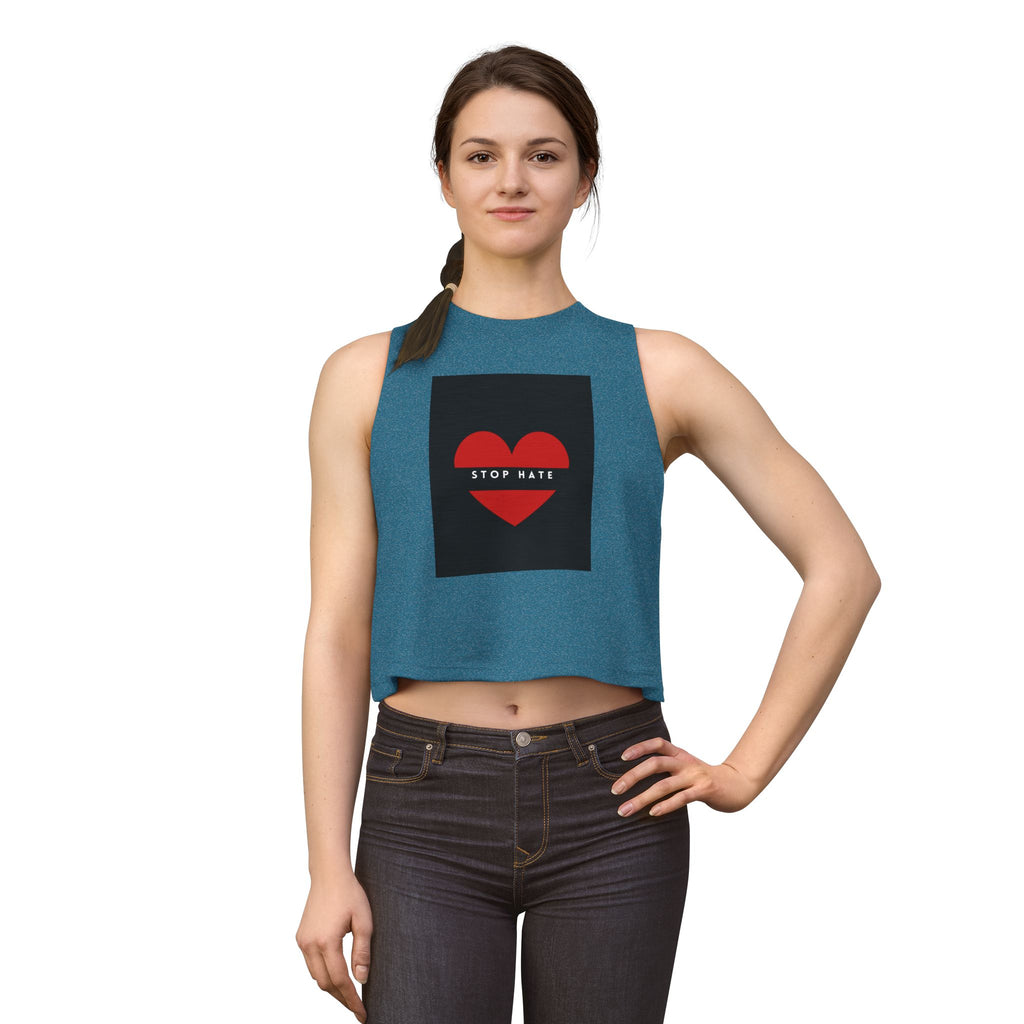 Stop Hate Red Heart Women's Crop Top – Activist Message Tank for Pride & Awareness