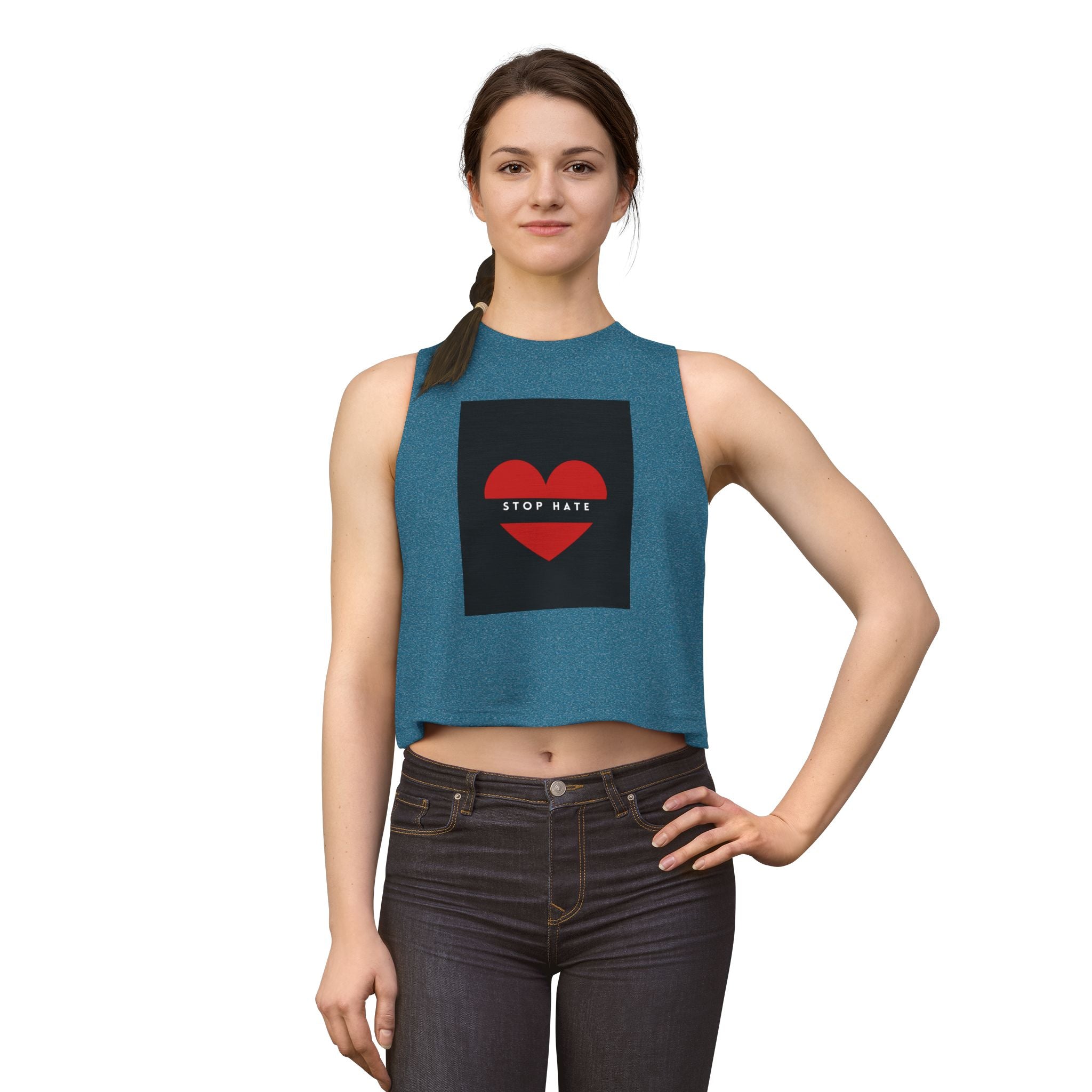 Stop Hate Red Heart Women's Crop Top – Activist Message Tank for Pride & Awareness