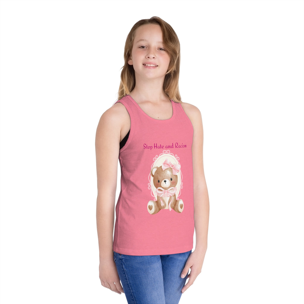 Kids Tank Top — "Stop Hate and Racism" Teddy Bear Graphic