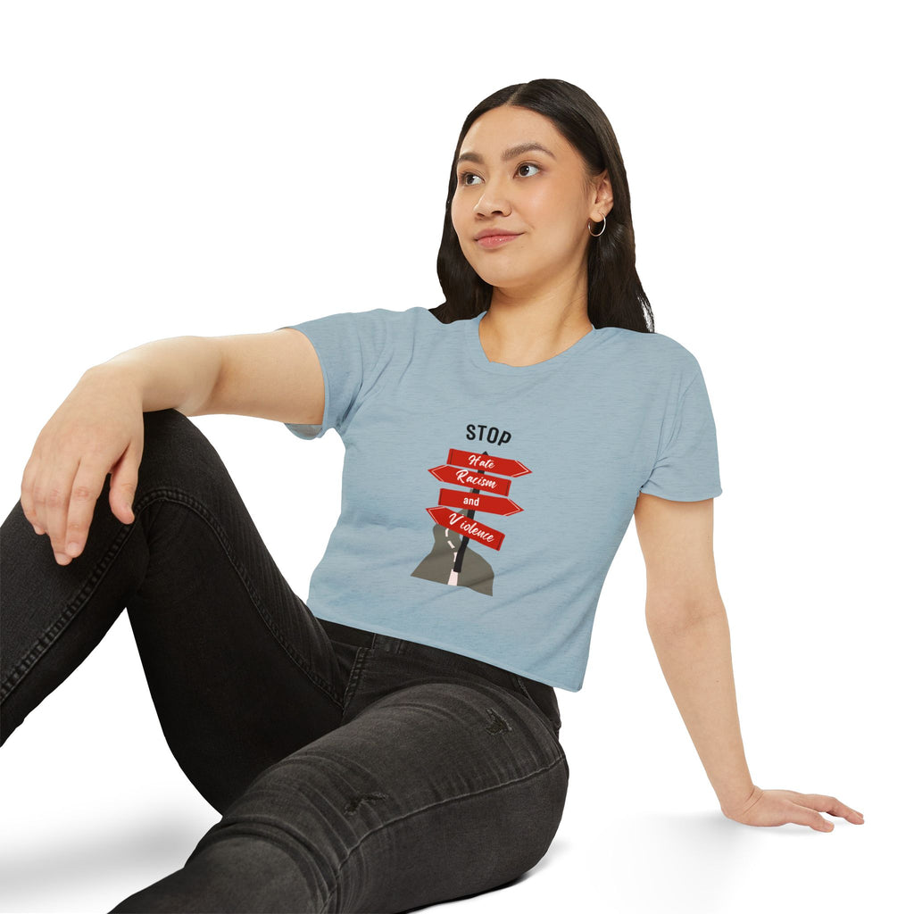 Stop Hate Racism and Violence Crop Top — Women's Activist Festival Tee