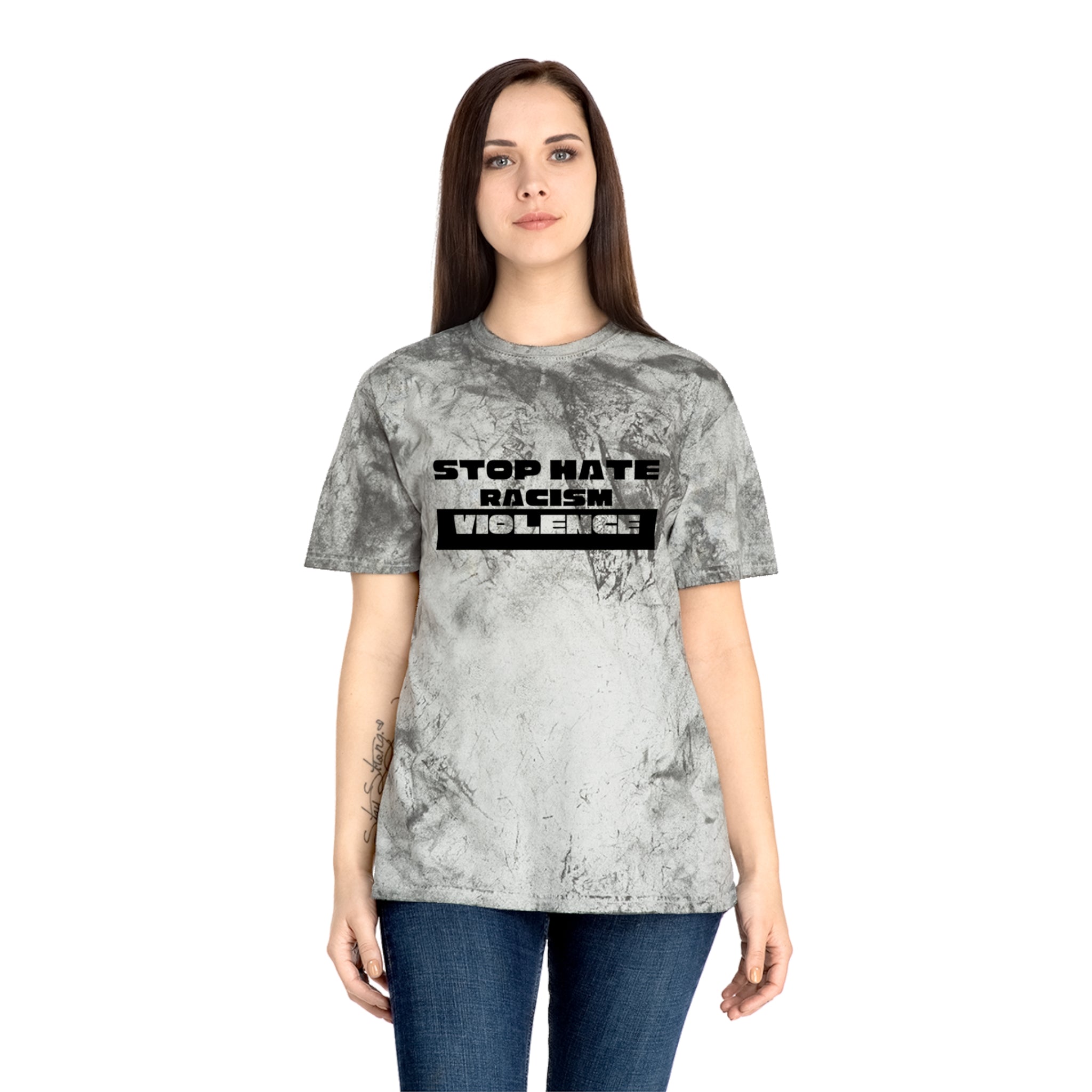 Tie-Dye T-Shirt — "Stop Hate Racism Violence" Graphic Tee