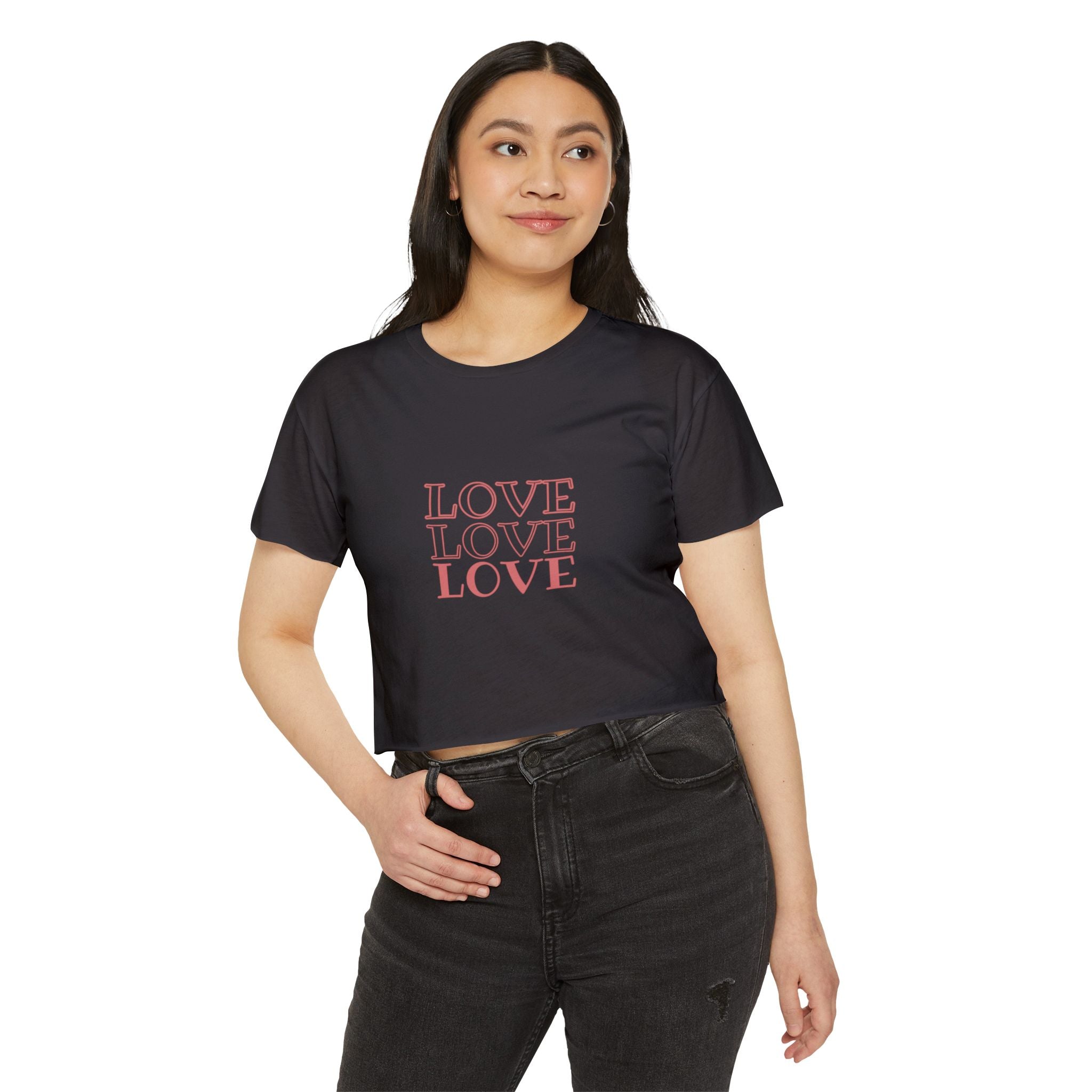 Crop Top — 'LOVE LOVE LOVE' Retro Script Festival Crop Top