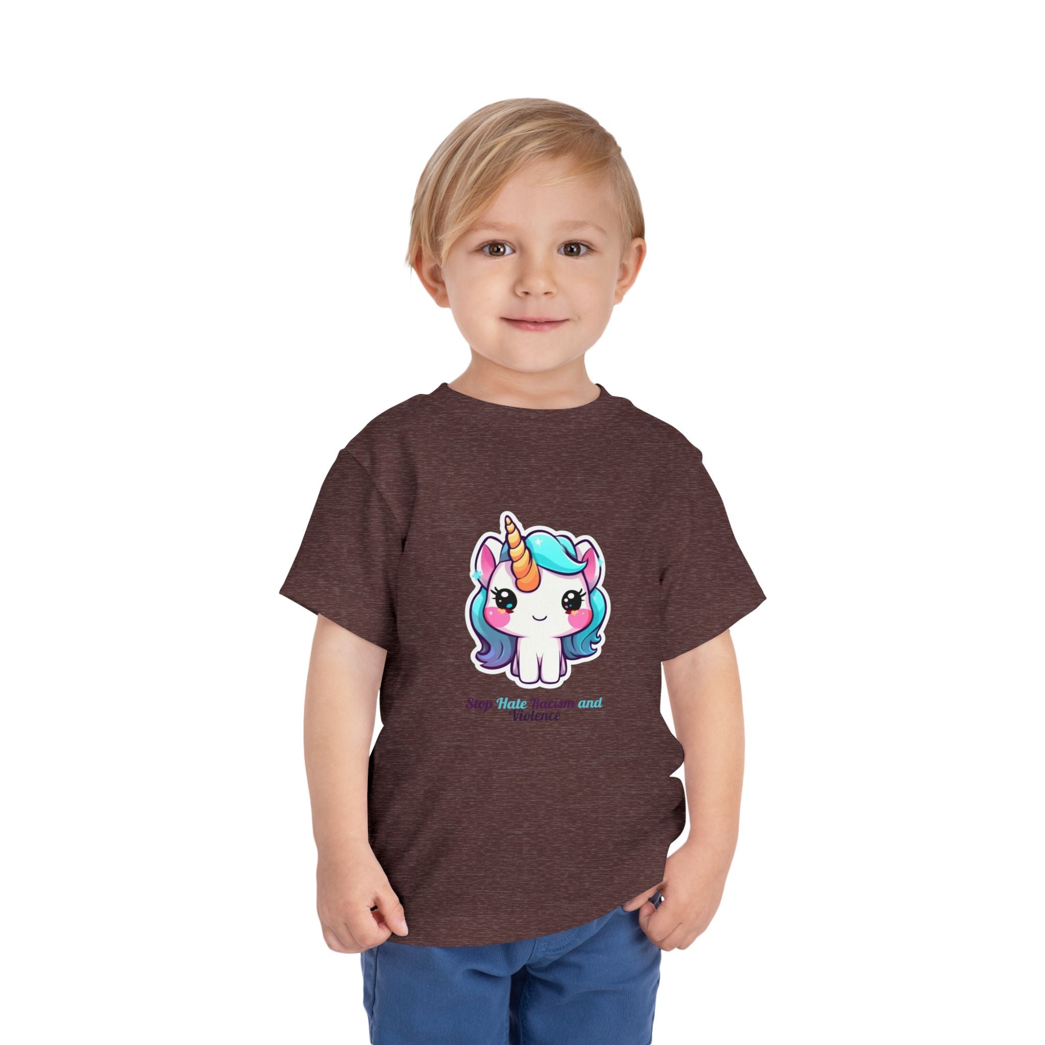 Toddler Tee — Cute Rainbow Unicorn "Stay Positive and Believe" Kids Shirt