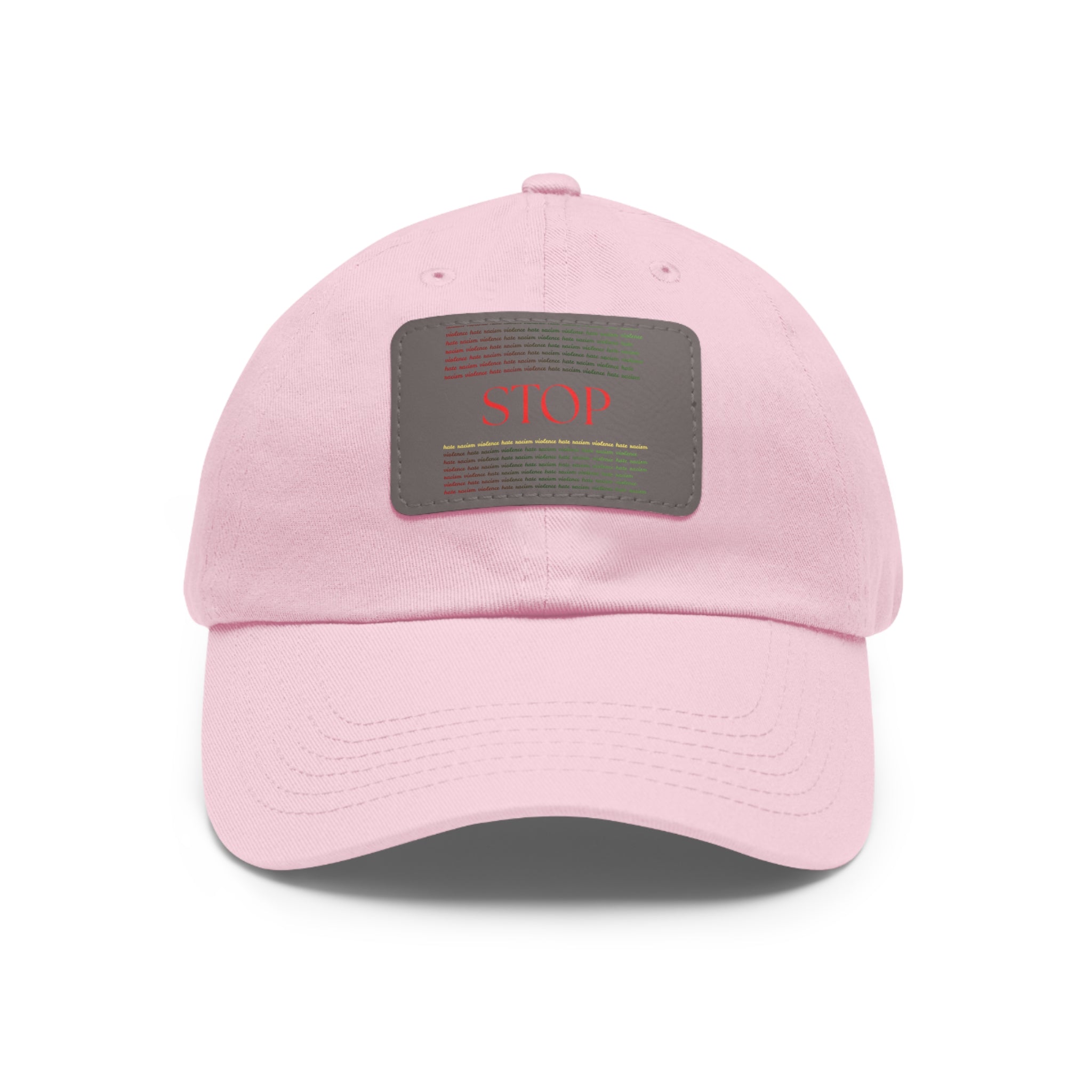 Leather Patch Dad Hat — 'STOP' Embossed Casual Baseball Cap