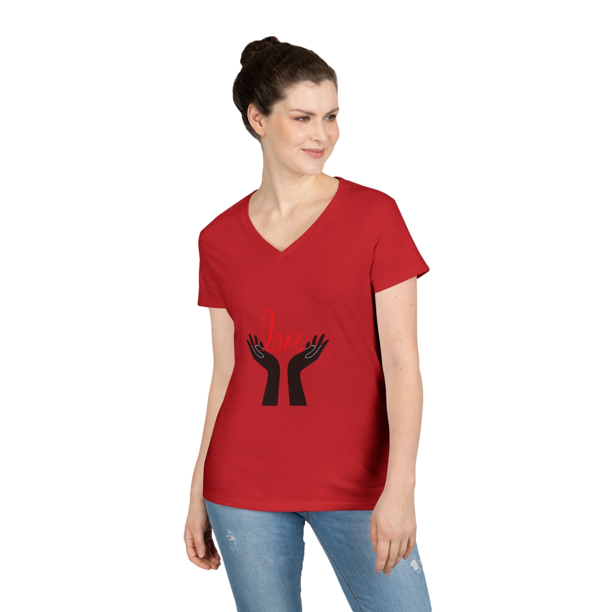 Love Hands V-Neck Tee — Women's Graphic Love T-Shirt