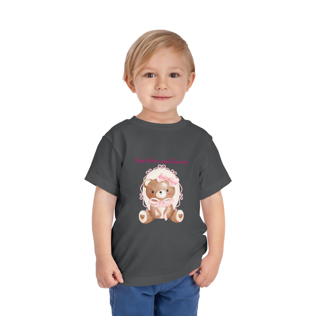 Toddler Tee – Pink Teddy "Stop Hate and Racism" Anti-Racism Kids Shirt